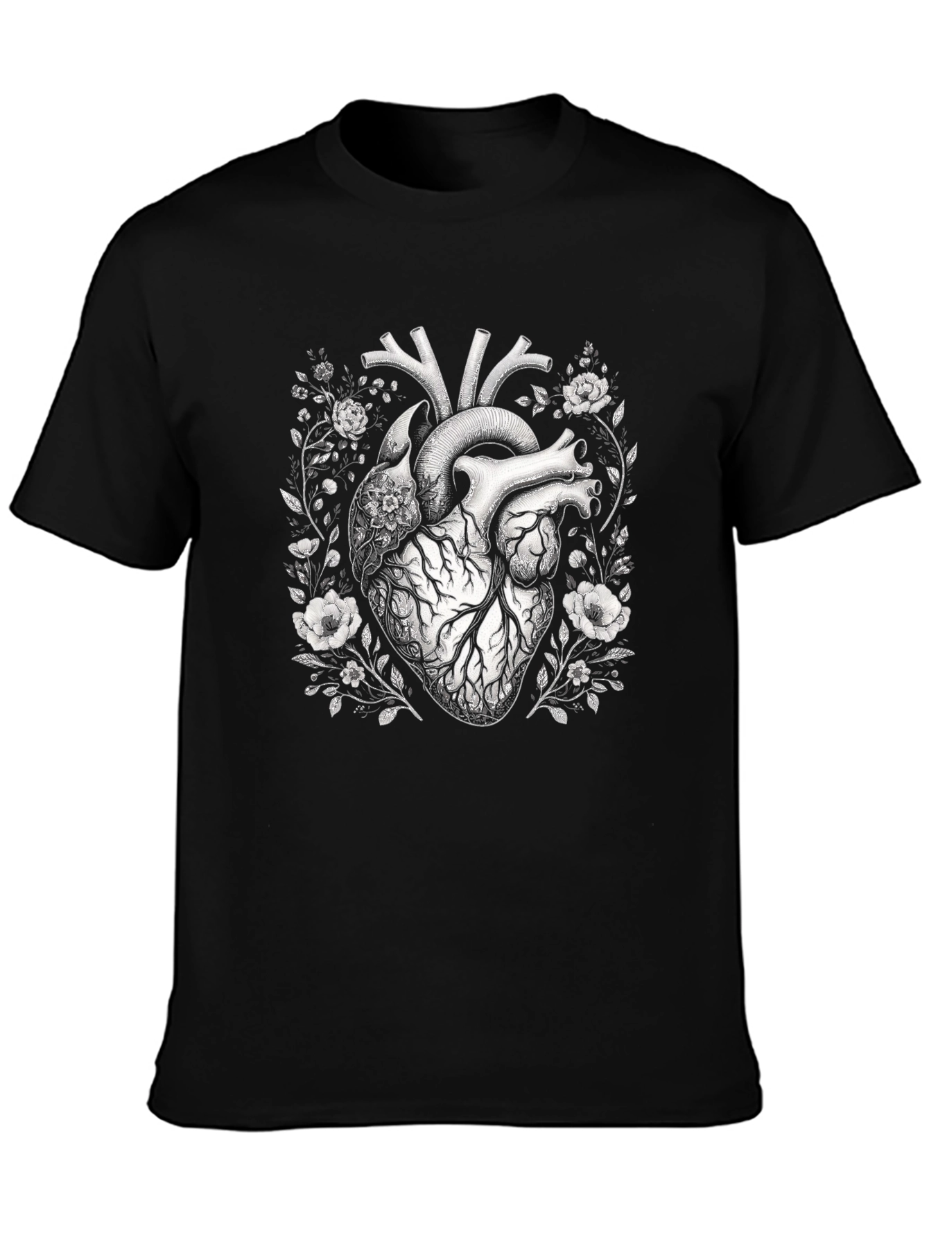 Anatomical Heart Floral Black T-Shirt