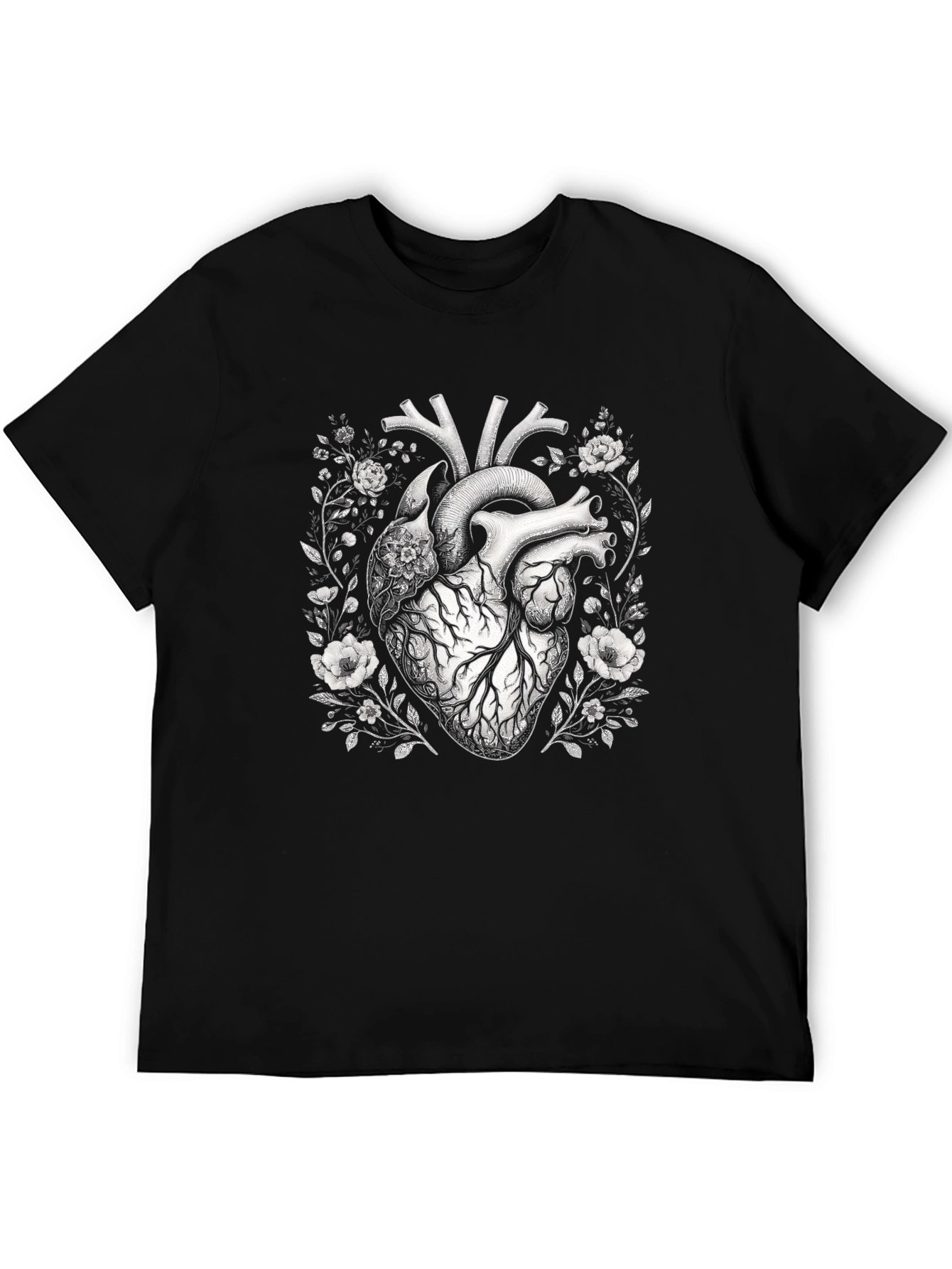 Anatomical Heart Floral Black T-Shirt