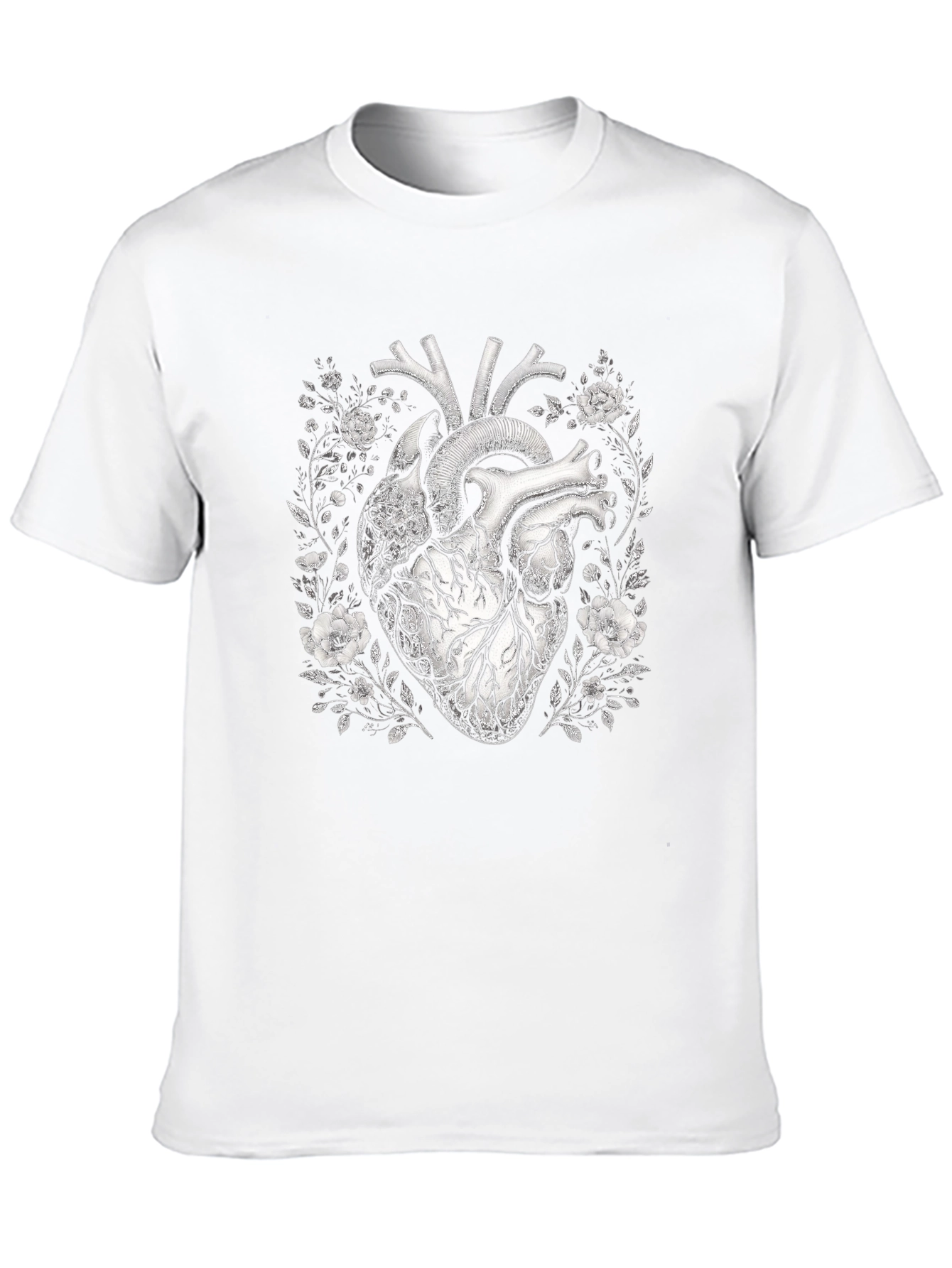 Anatomical Heart Floral Black T-Shirt