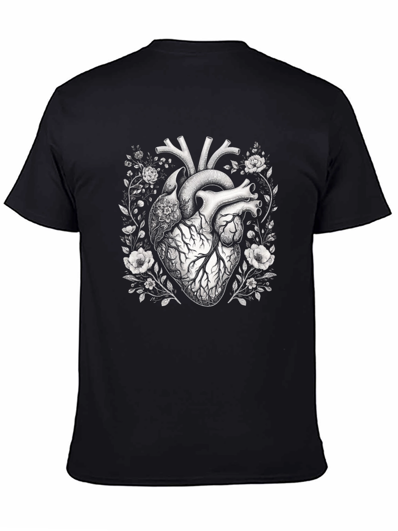 Anatomical Heart Floral Black T-Shirt