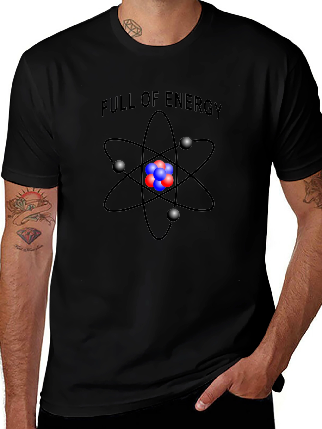 Full of Energy Atom Graphic Black T-Shirt