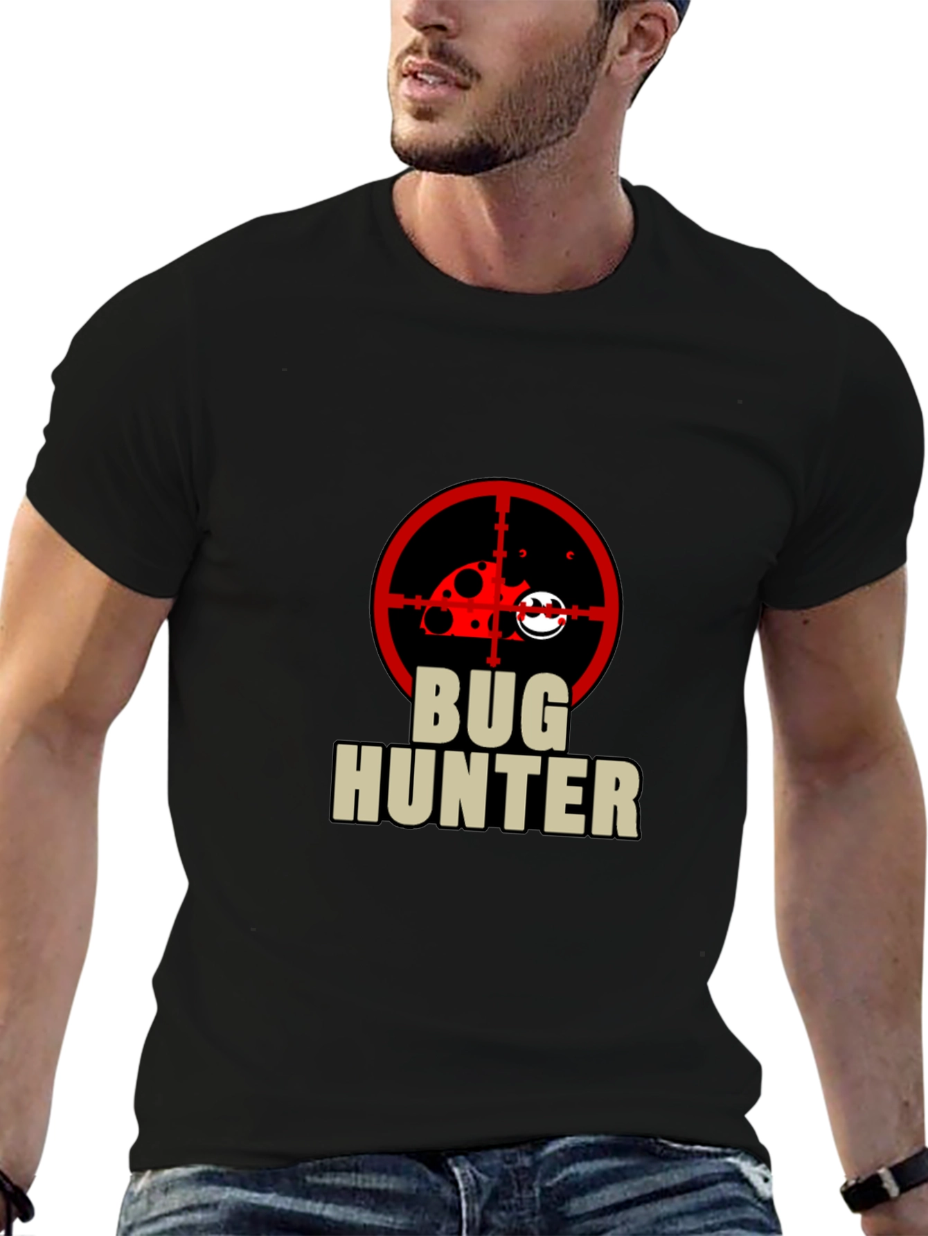 Bug Hunter Graphic Tee - Black Cotton T-Shirt
