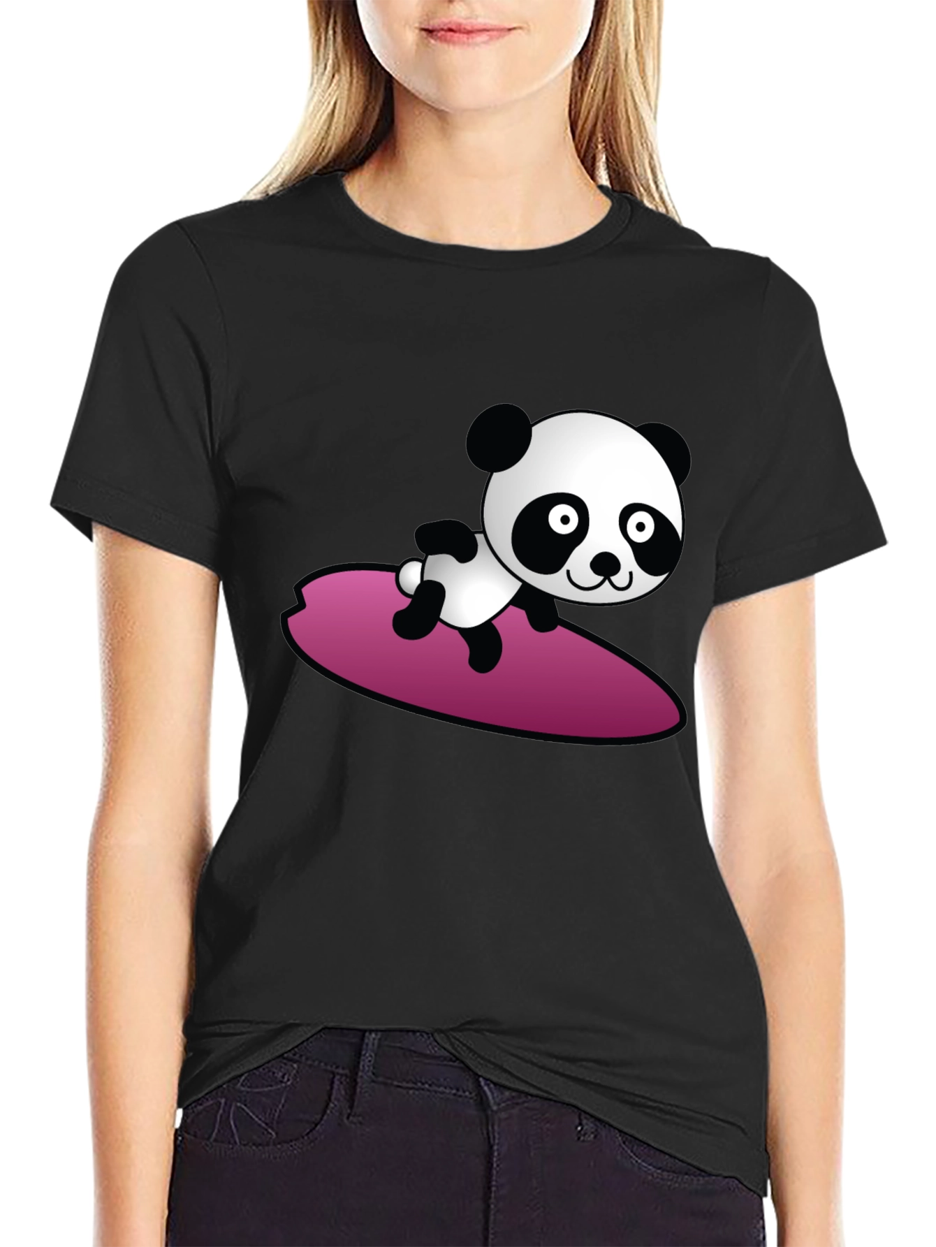Surfing Panda Graphic Tee - Cool Black T-Shirt