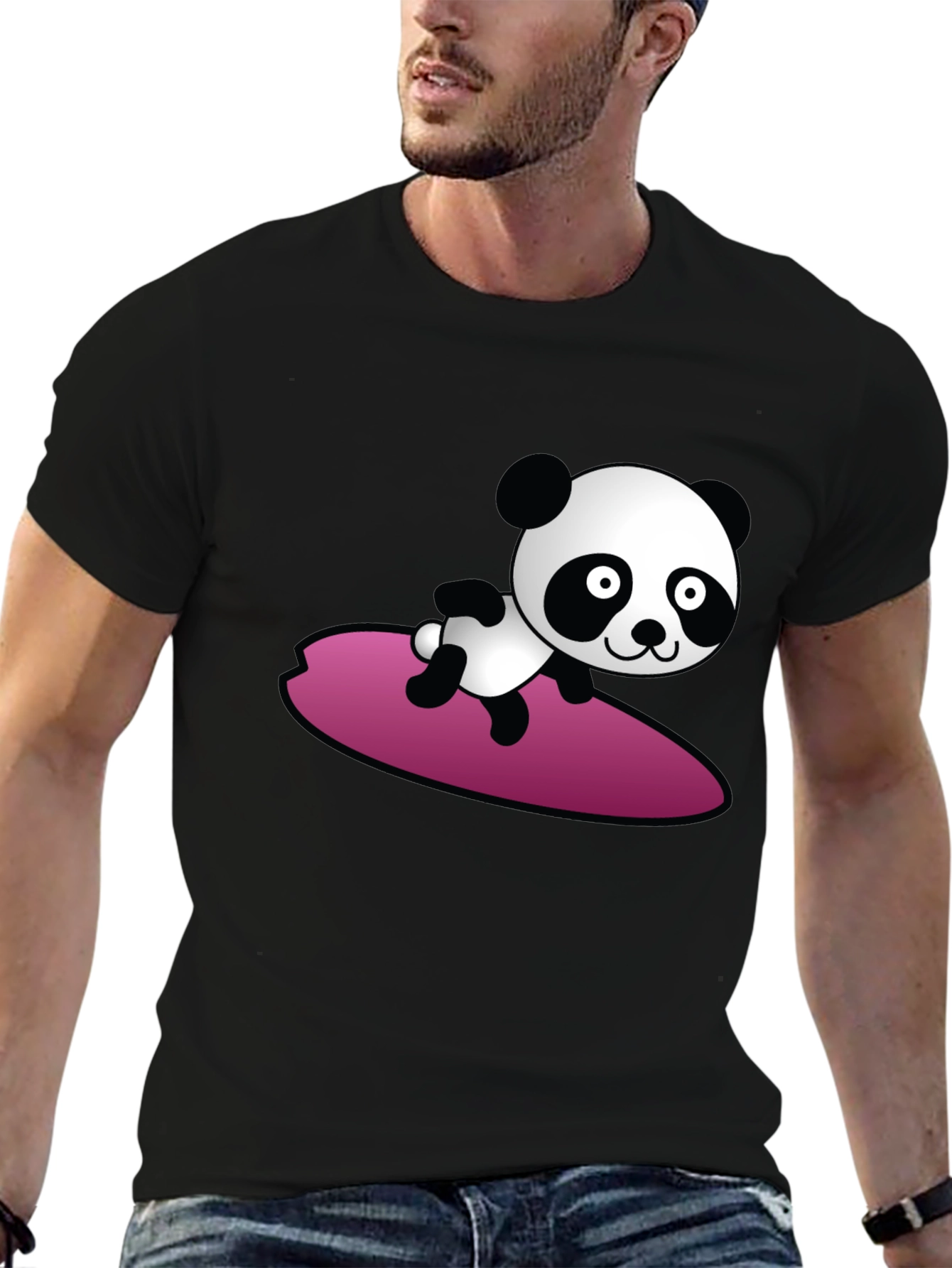 Surfing Panda Graphic Tee - Cool Black T-Shirt