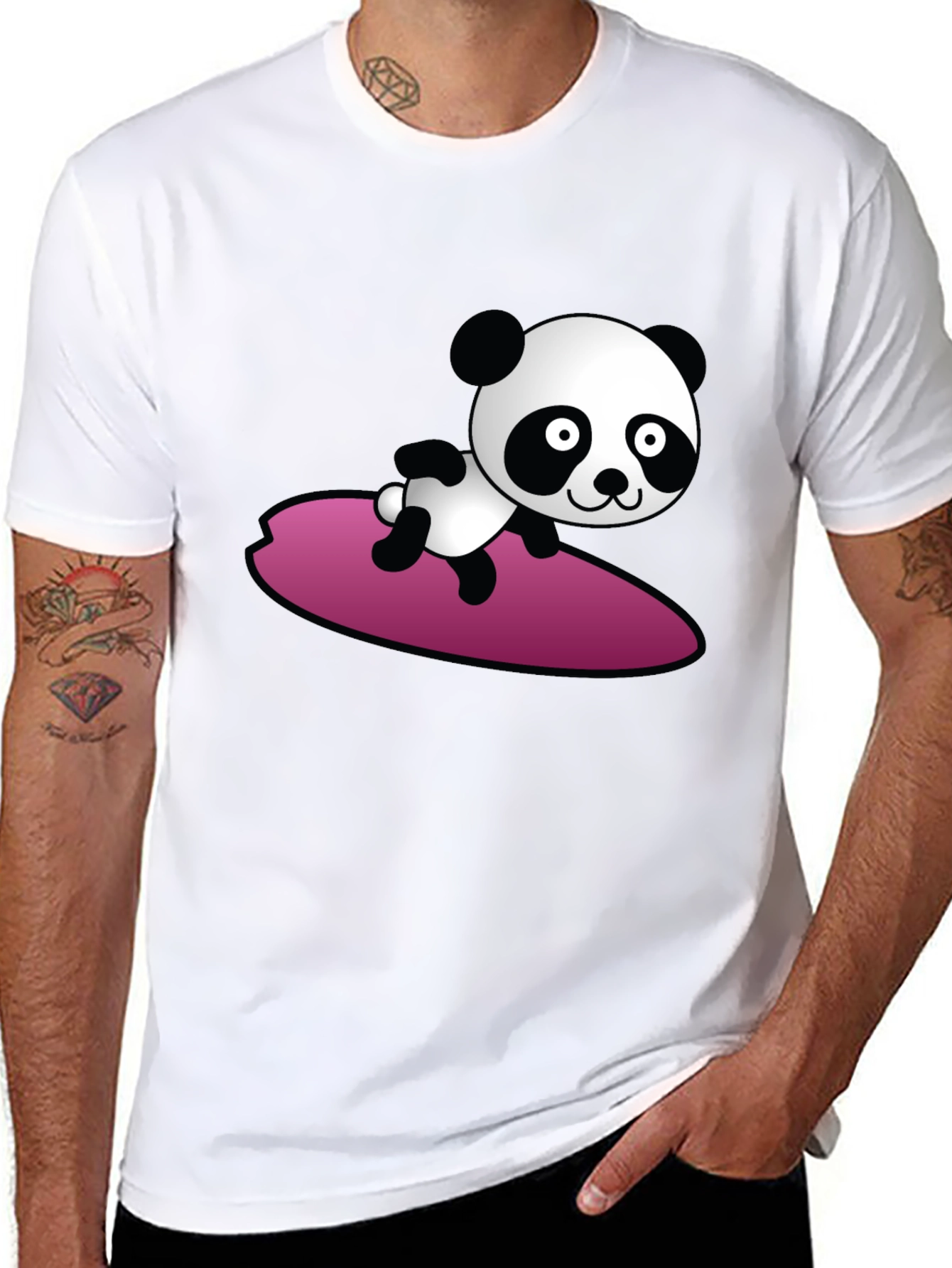 Surfing Panda Graphic Tee - Cool Black T-Shirt