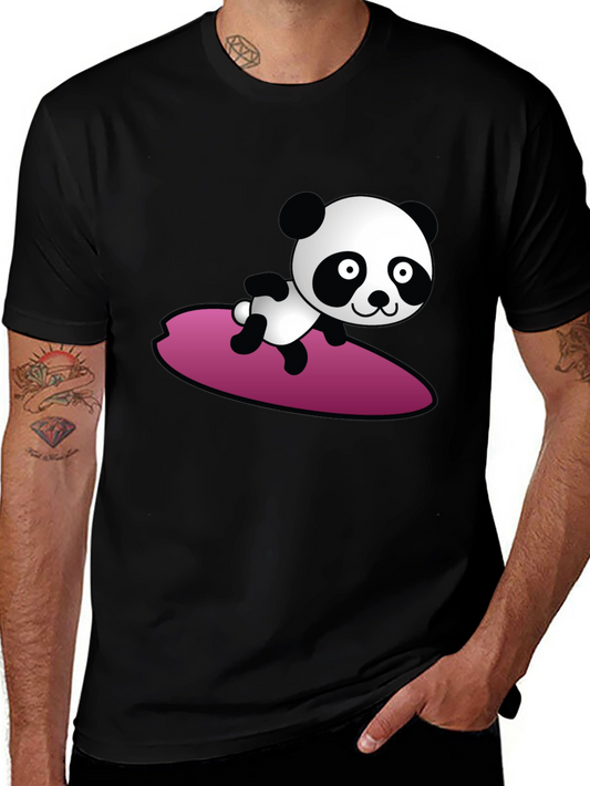 Surfing Panda Graphic Tee - Cool Black T-Shirt