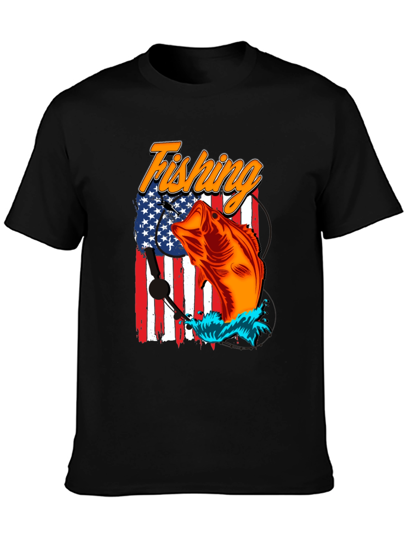 Fishing USA Flag Graphic Print Tee