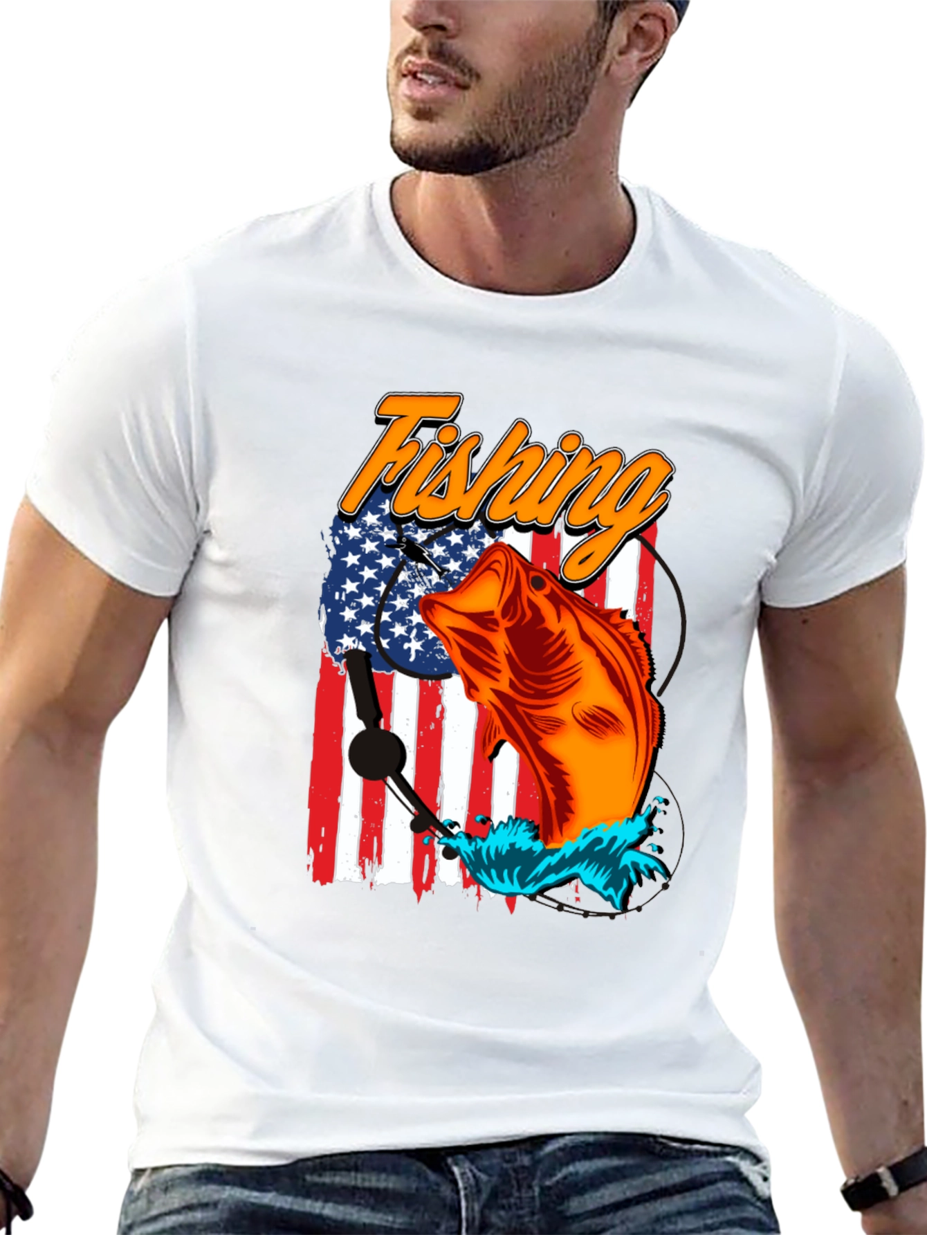 Fishing USA Flag Graphic Print Tee