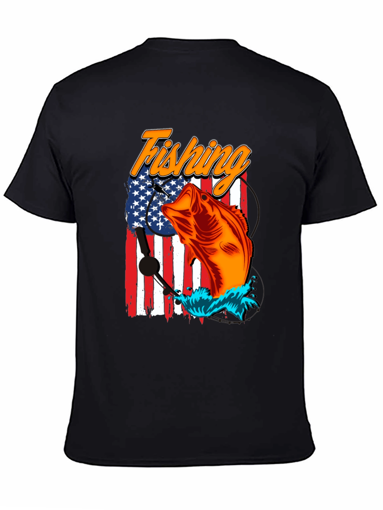 Fishing USA Flag Graphic Print Tee