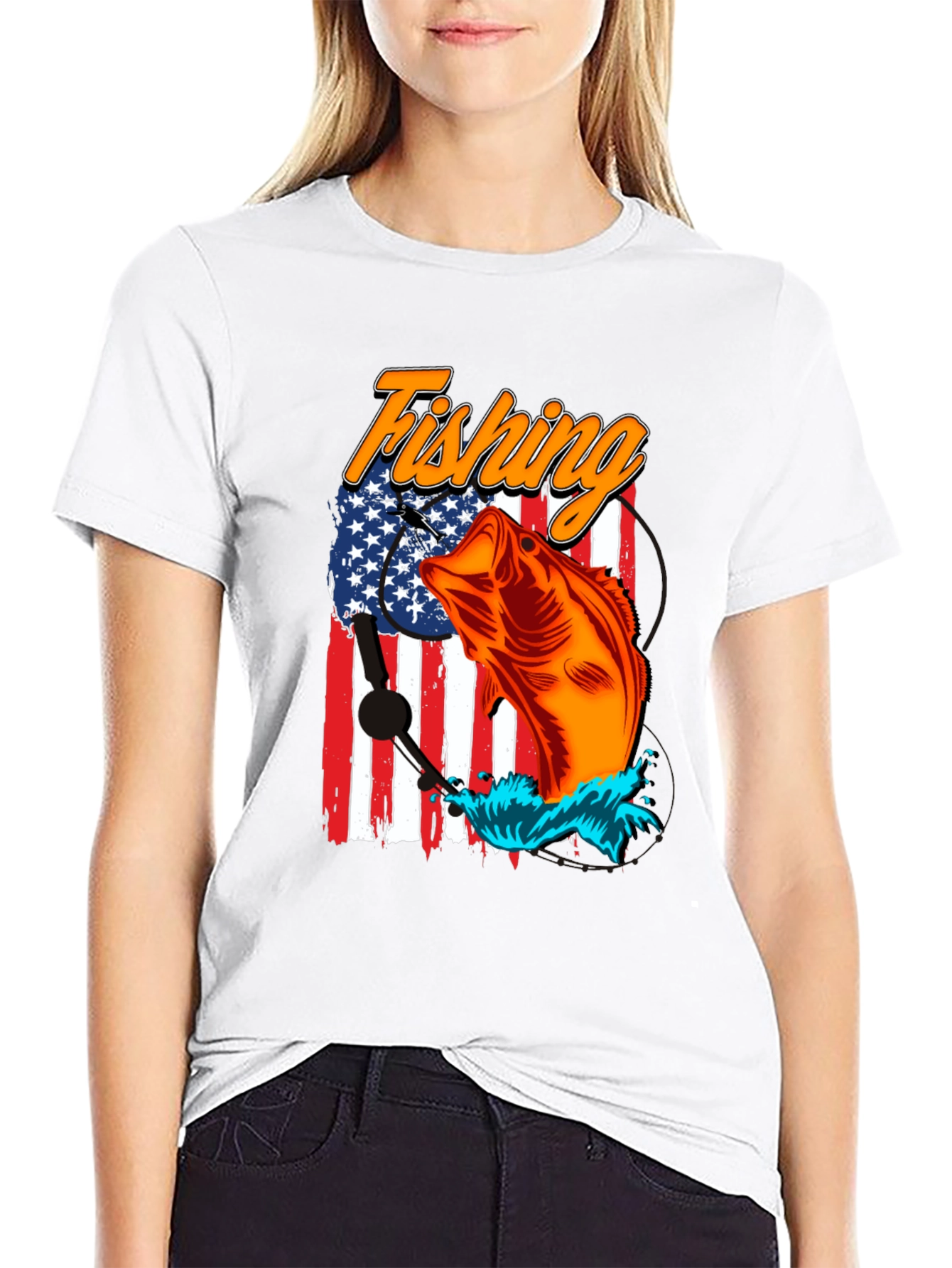 Fishing USA Flag Graphic Print Tee