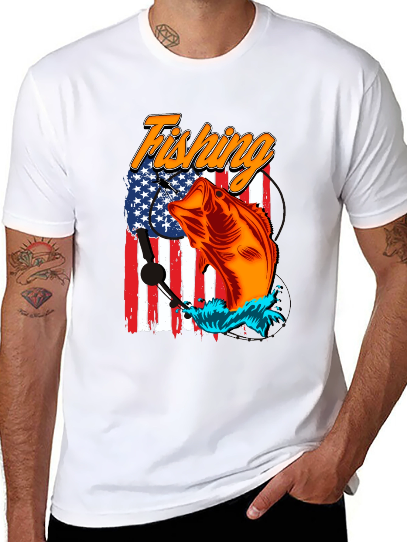 Fishing USA Flag Graphic Print Tee