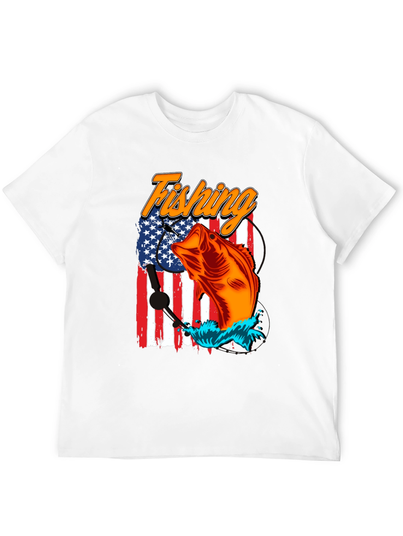 Fishing USA Flag Graphic Print Tee