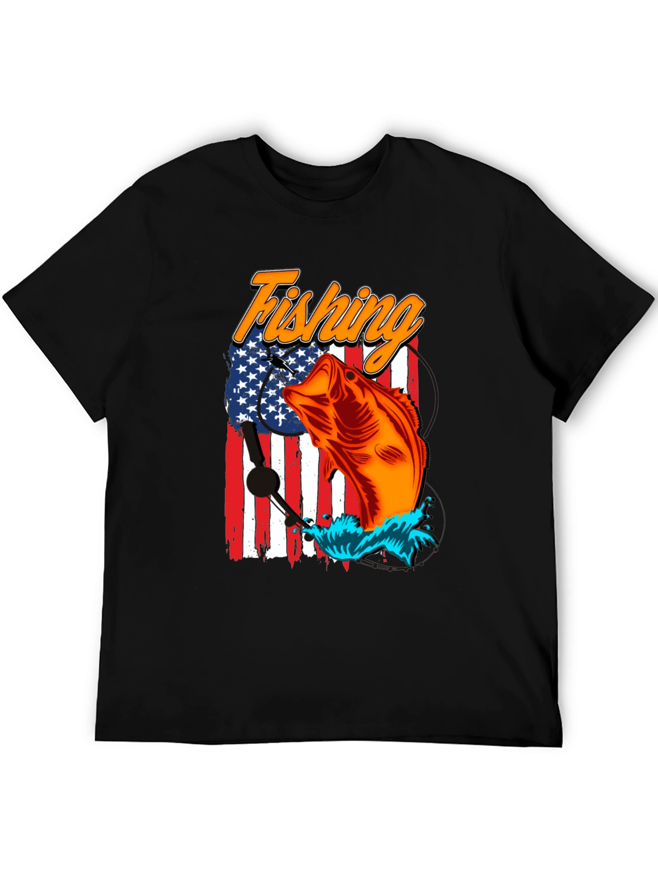 Fishing USA Flag Graphic Print Tee