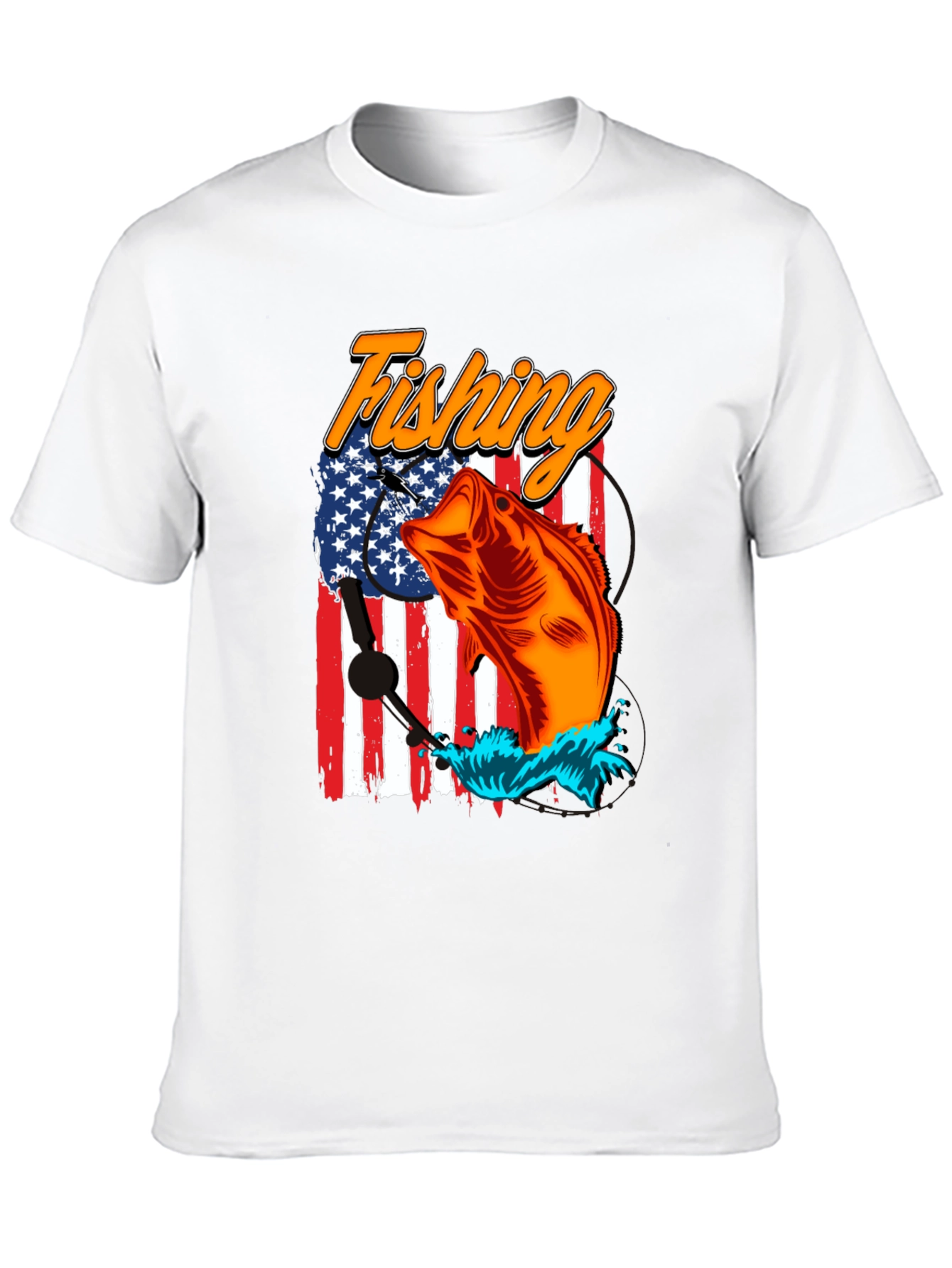 Fishing USA Flag Graphic Print Tee