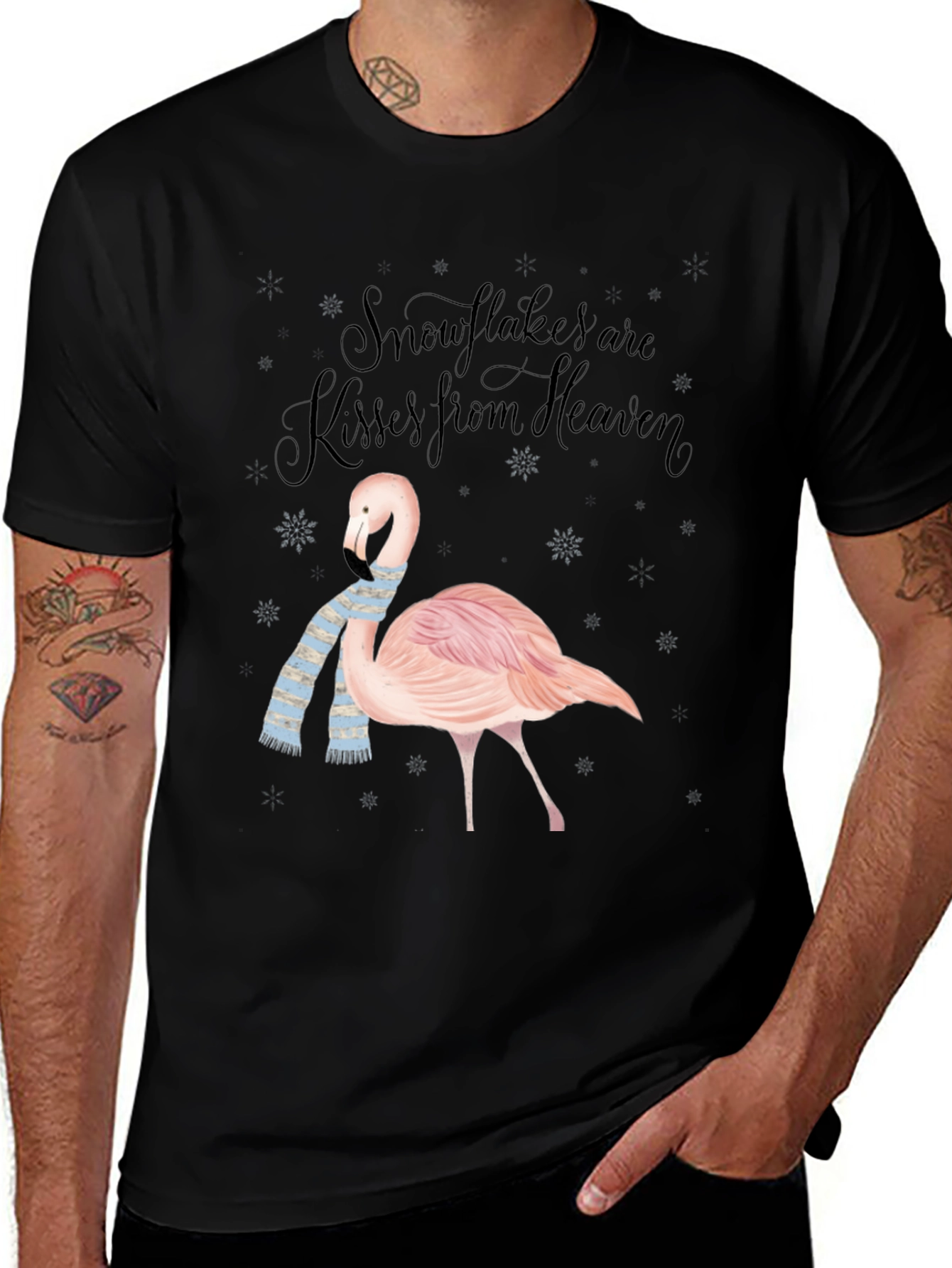 Flamingo Snowflakes Kisses From Heaven T-Shirt