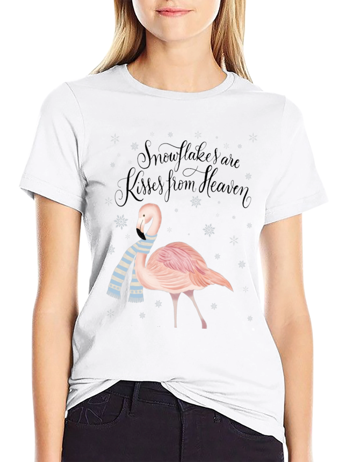 Flamingo Snowflakes Kisses From Heaven T-Shirt