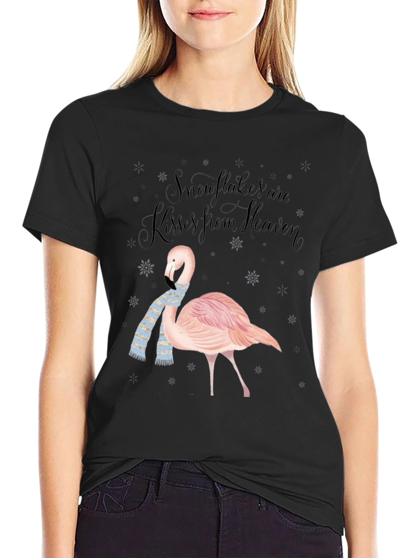 Flamingo Snowflakes Kisses From Heaven T-Shirt