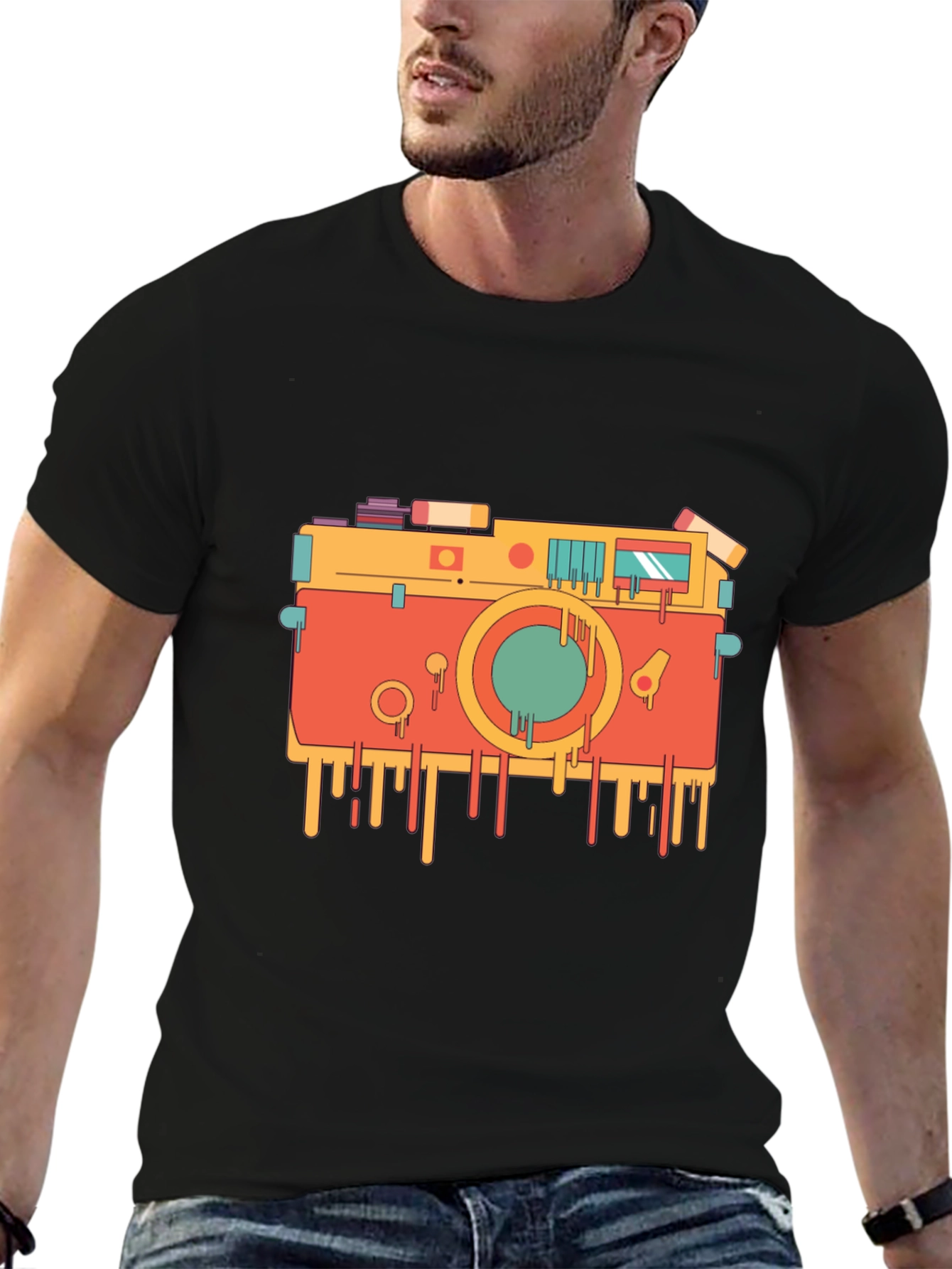 Retro Camera Graphic Tee - Cool Black T-Shirt
