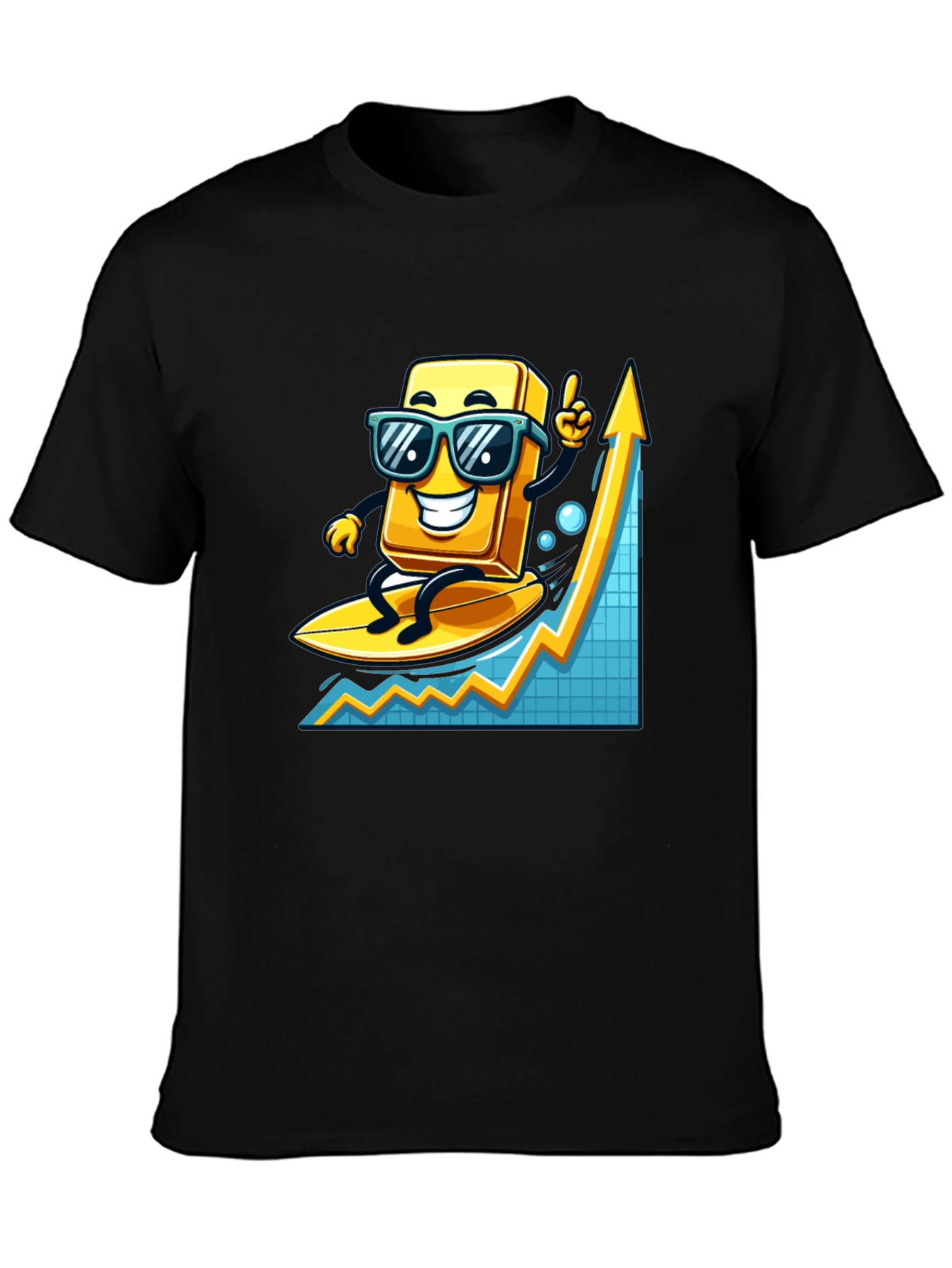 Surfing Gold Bull Graphic T-Shirt - Trendy Investment Tee