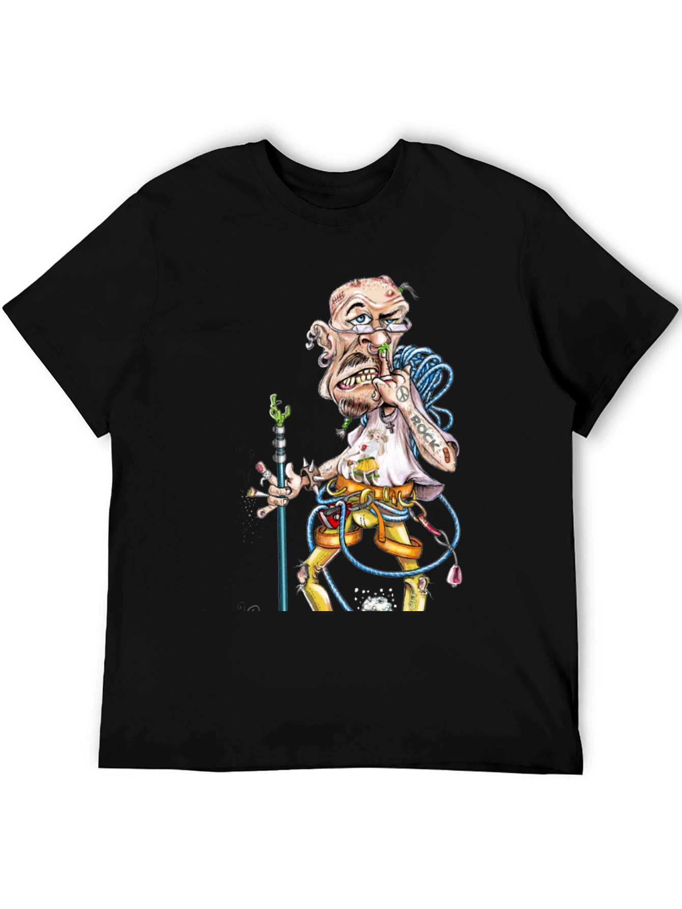 Cartoon Rock Climber Graphic Tee - Black
