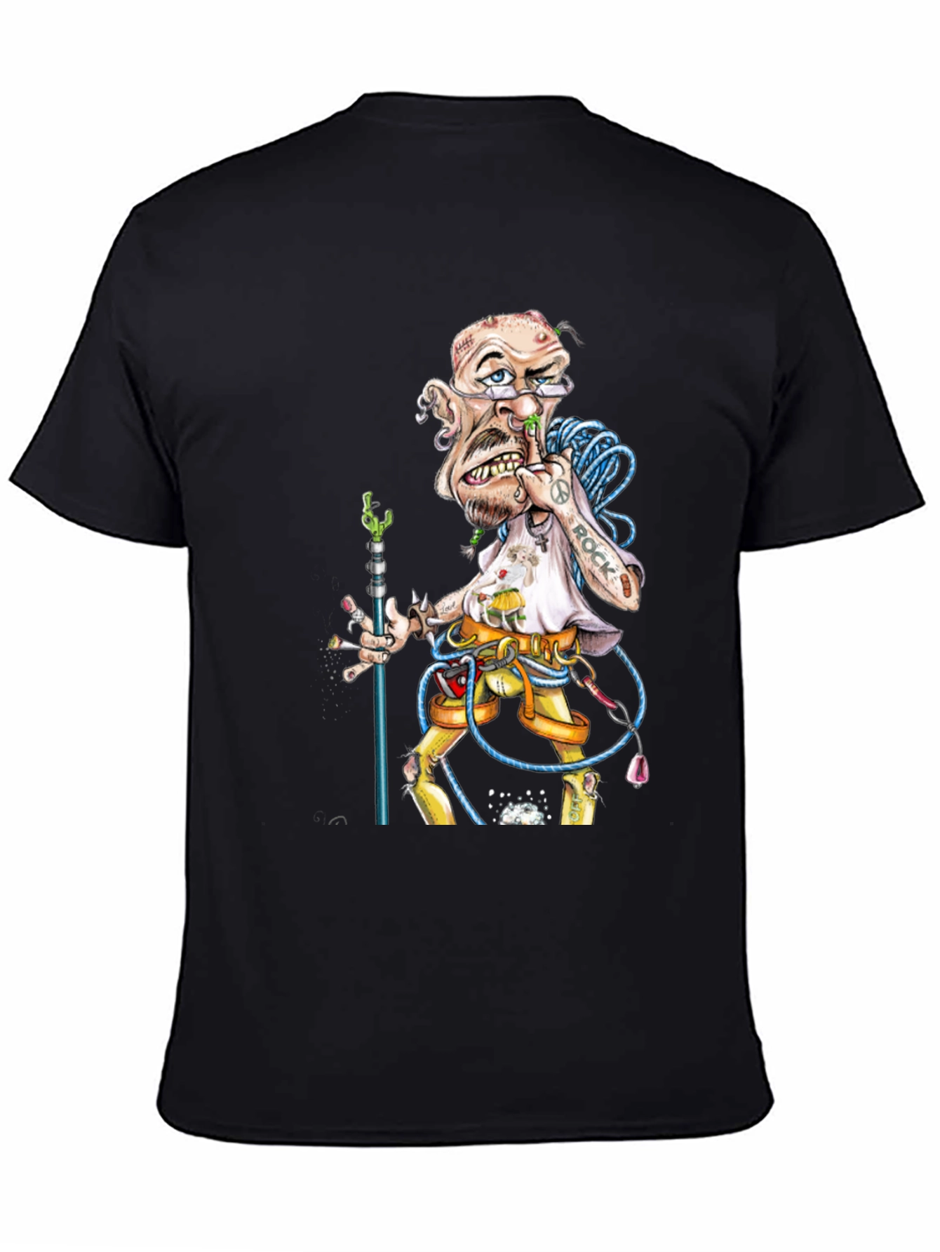 Cartoon Rock Climber Graphic Tee - Black