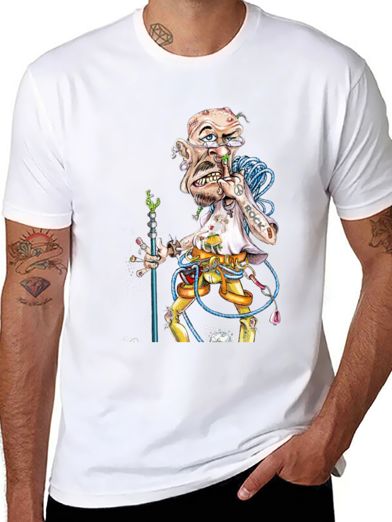 Cartoon Rock Climber Graphic Tee - Black