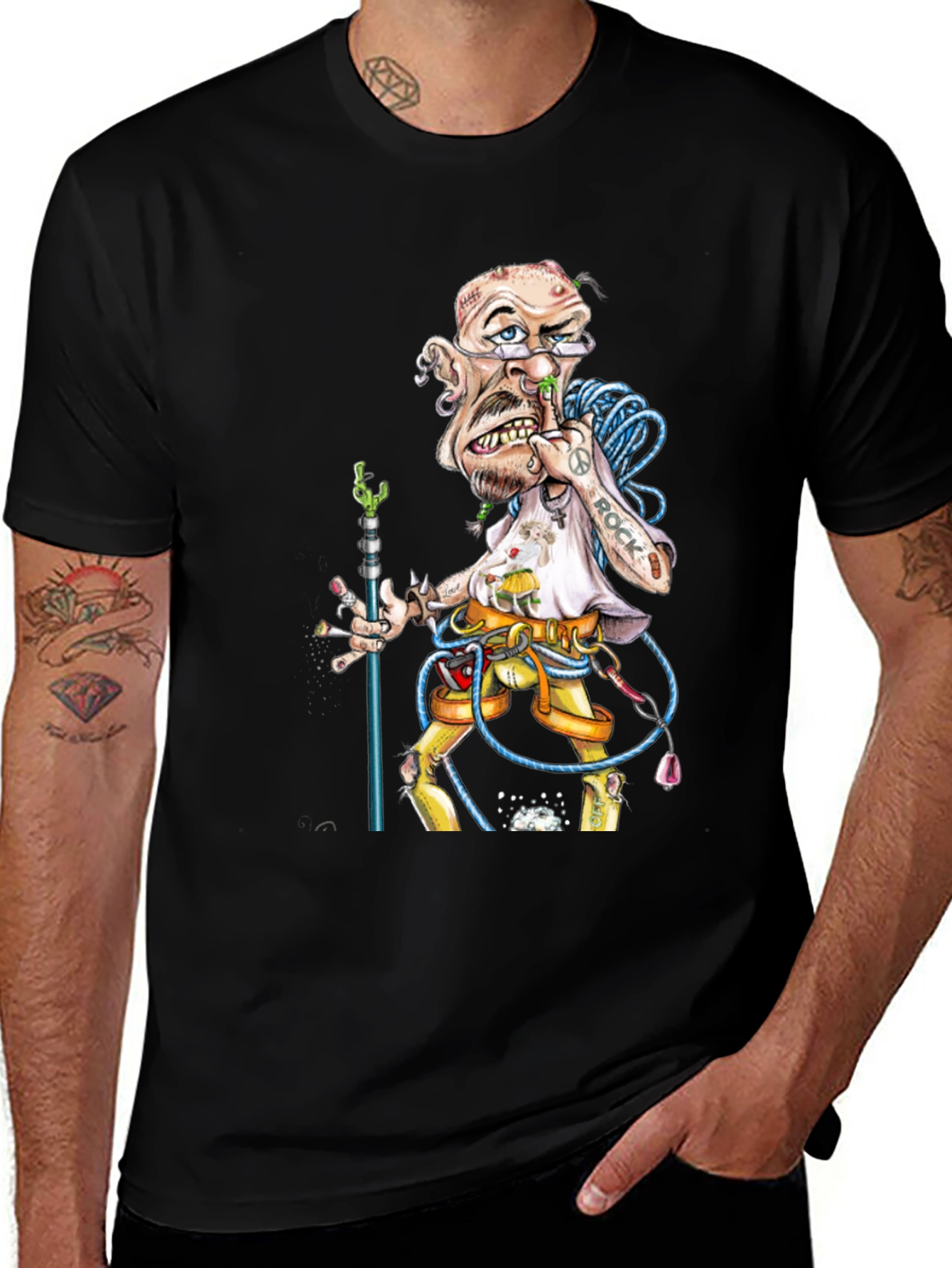 Cartoon Rock Climber Graphic Tee - Black