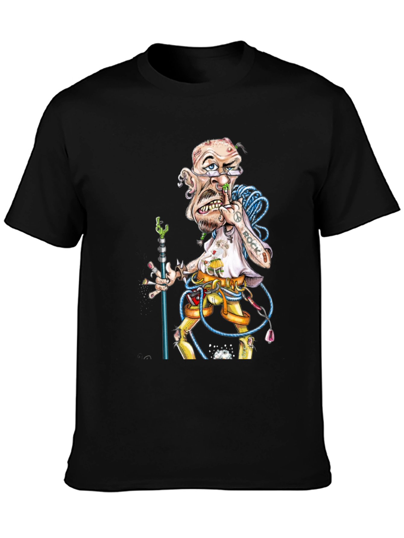 Cartoon Rock Climber Graphic Tee - Black