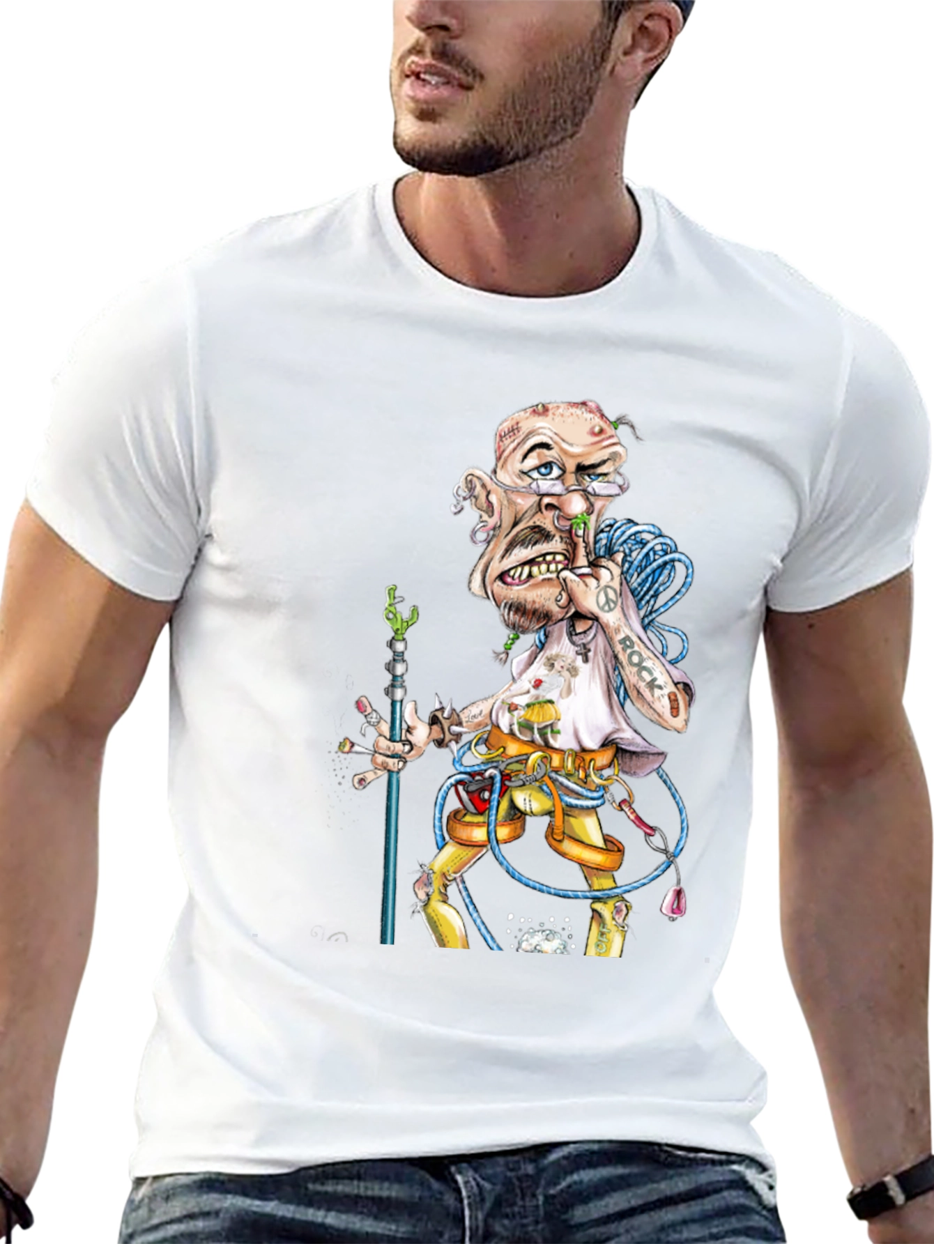 Cartoon Rock Climber Graphic Tee - Black
