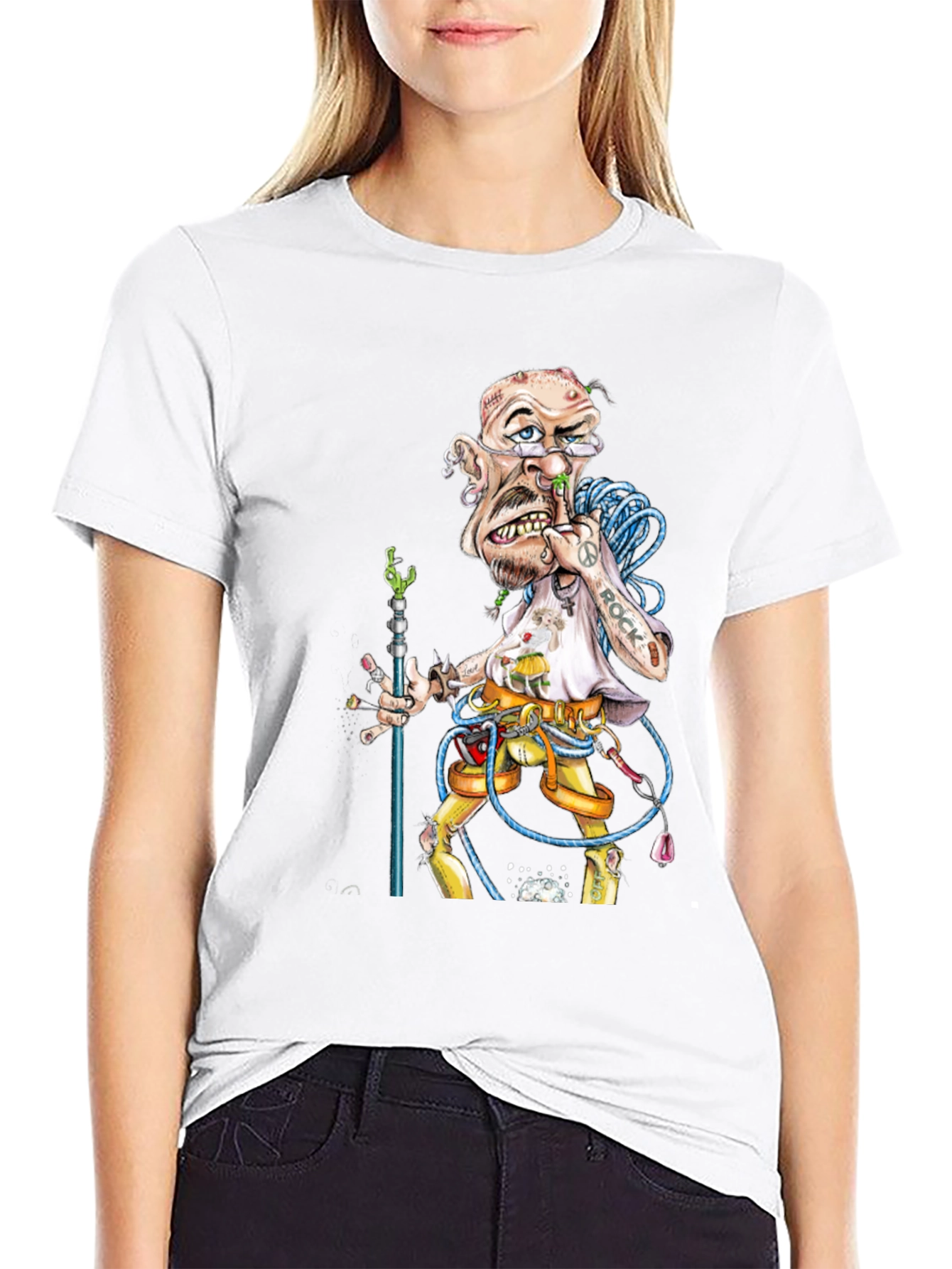 Cartoon Rock Climber Graphic Tee - Black