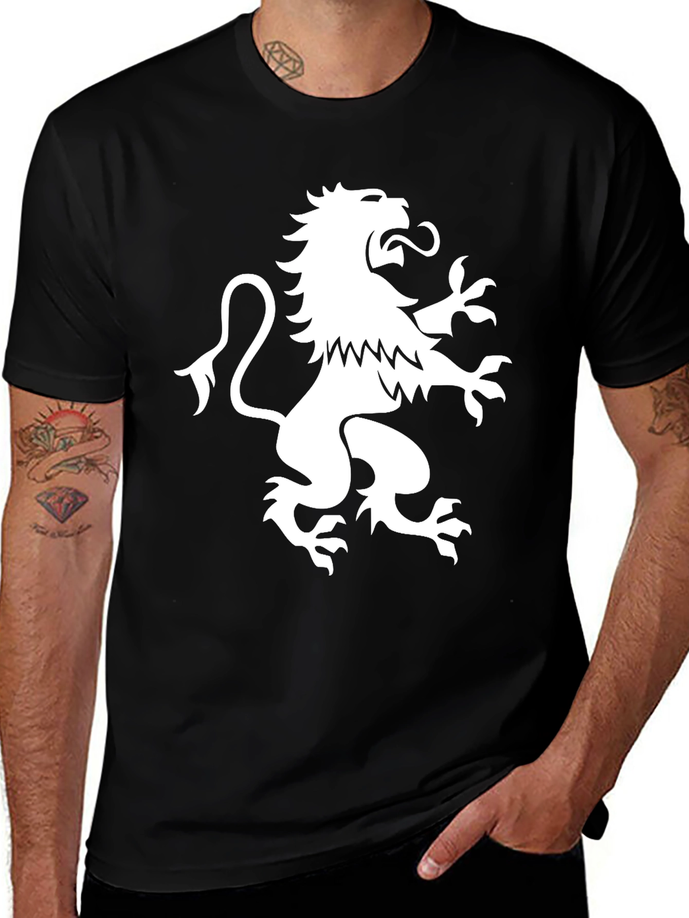 Black T-Shirt with White Lion Rampant Graphic