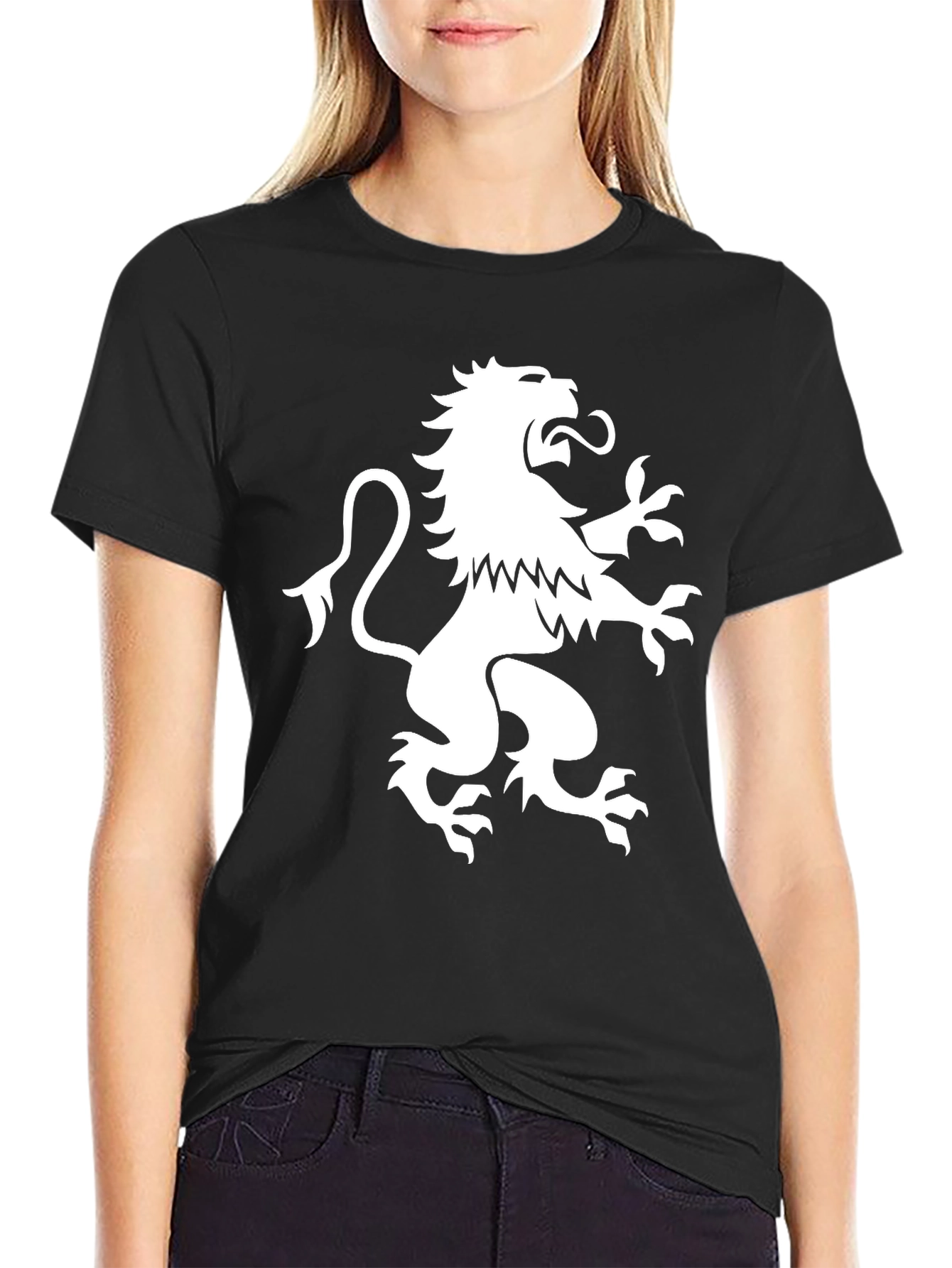 Black T-Shirt with White Lion Rampant Graphic