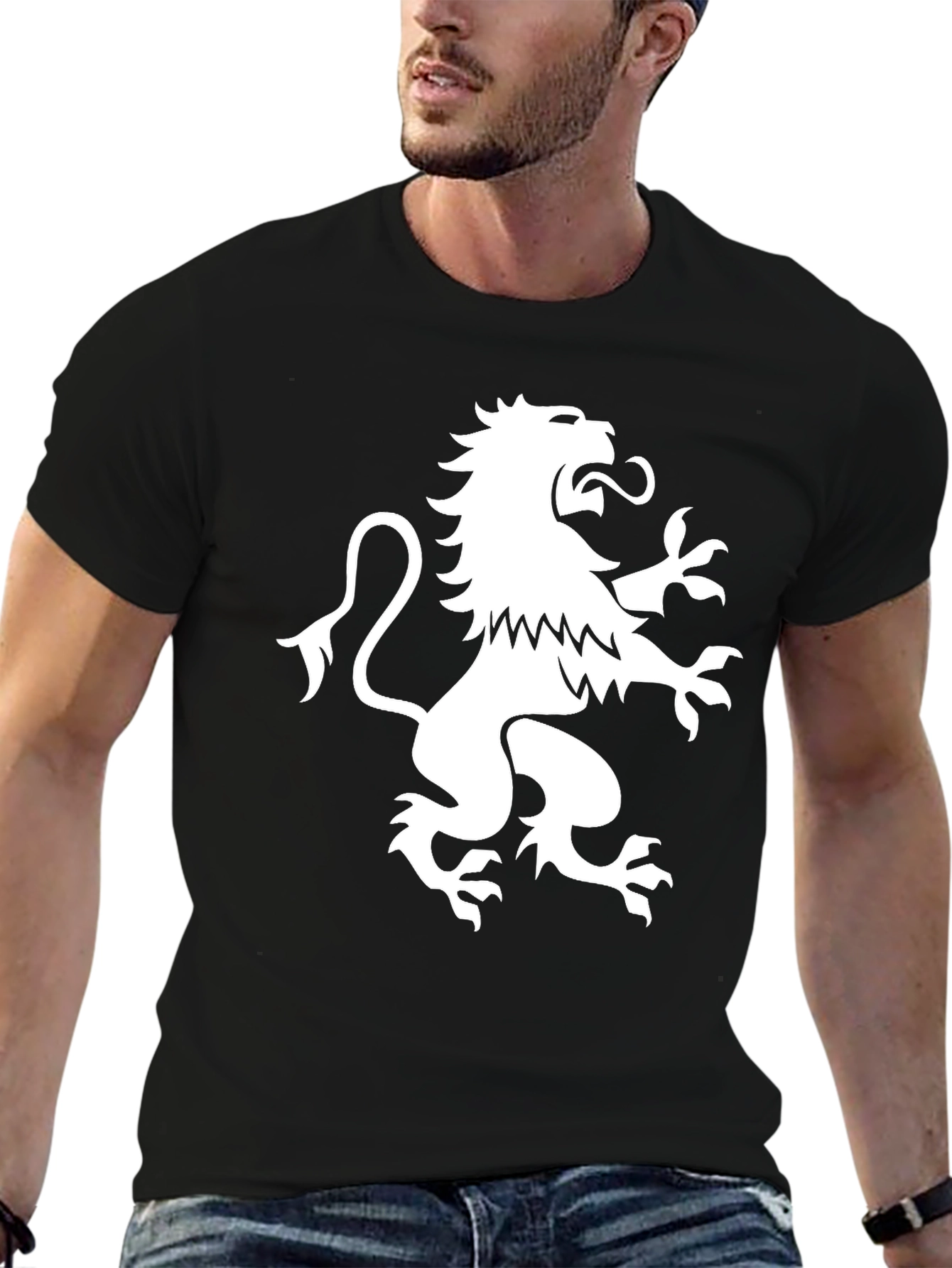 Black T-Shirt with White Lion Rampant Graphic