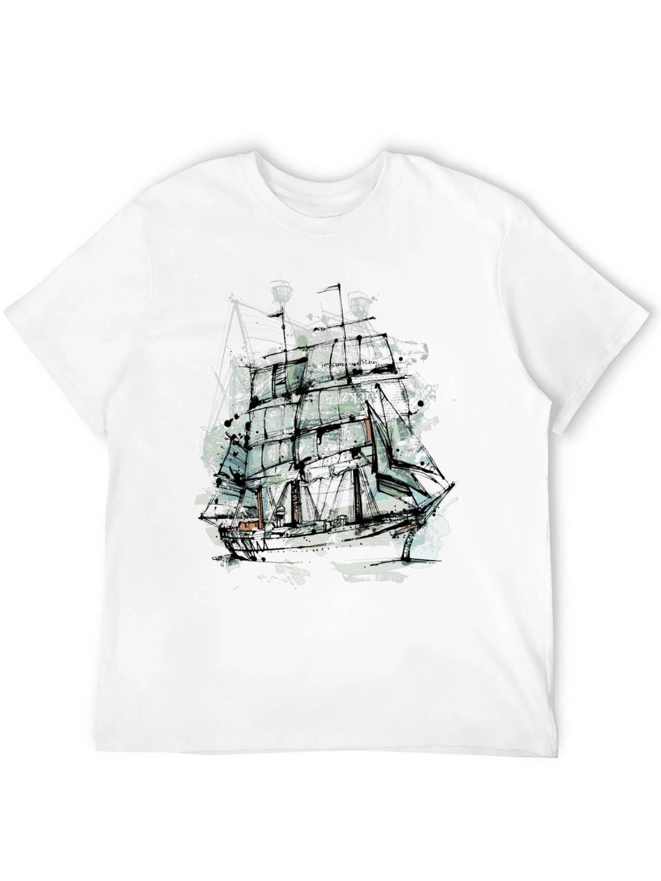 Abstract Ship Graphic Tee - Crew Neck Black T-Shirt