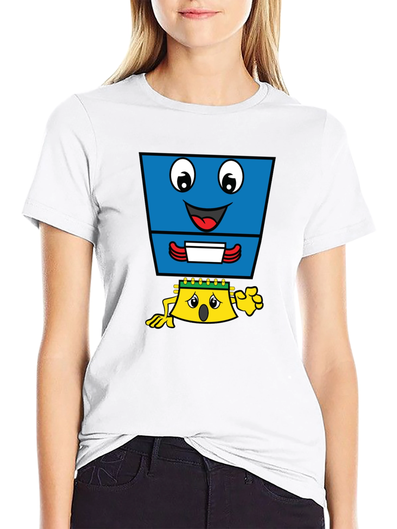 Funny Cartoon Character Graphic T-Shirt - Black