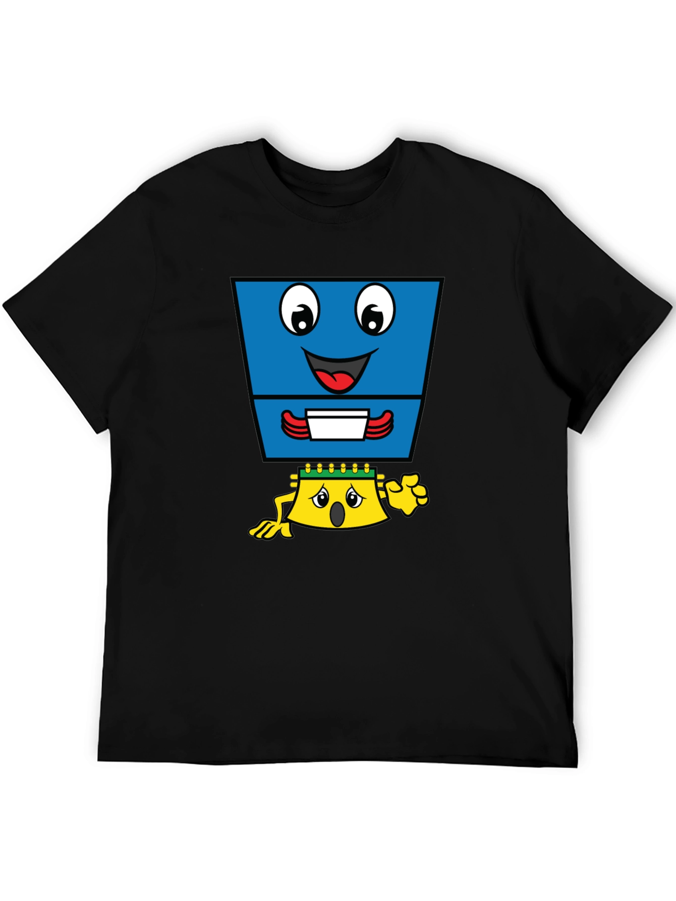 Funny Cartoon Character Graphic T-Shirt - Black