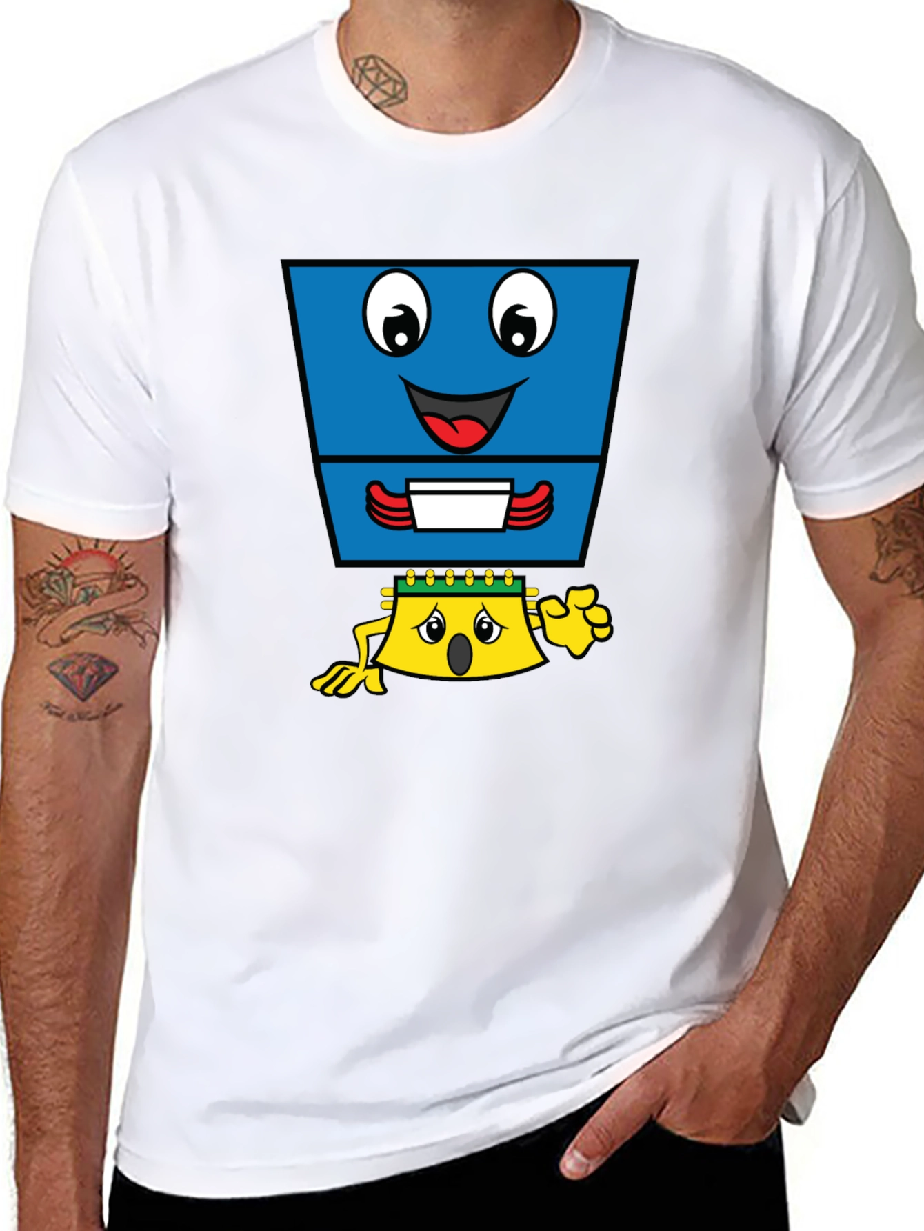 Funny Cartoon Character Graphic T-Shirt - Black