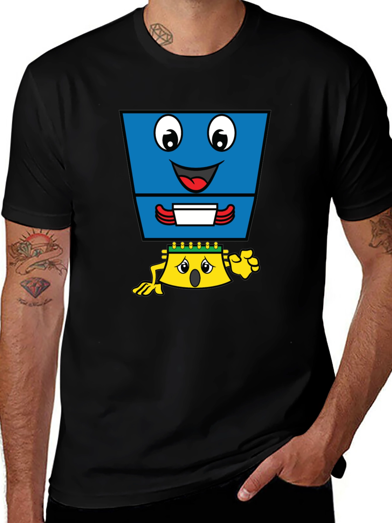 Funny Cartoon Character Graphic T-Shirt - Black