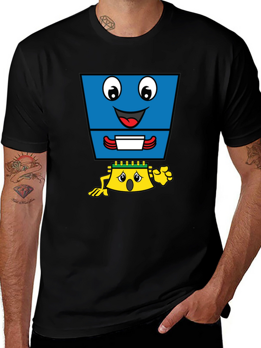 Funny Cartoon Character Graphic T-Shirt - Black