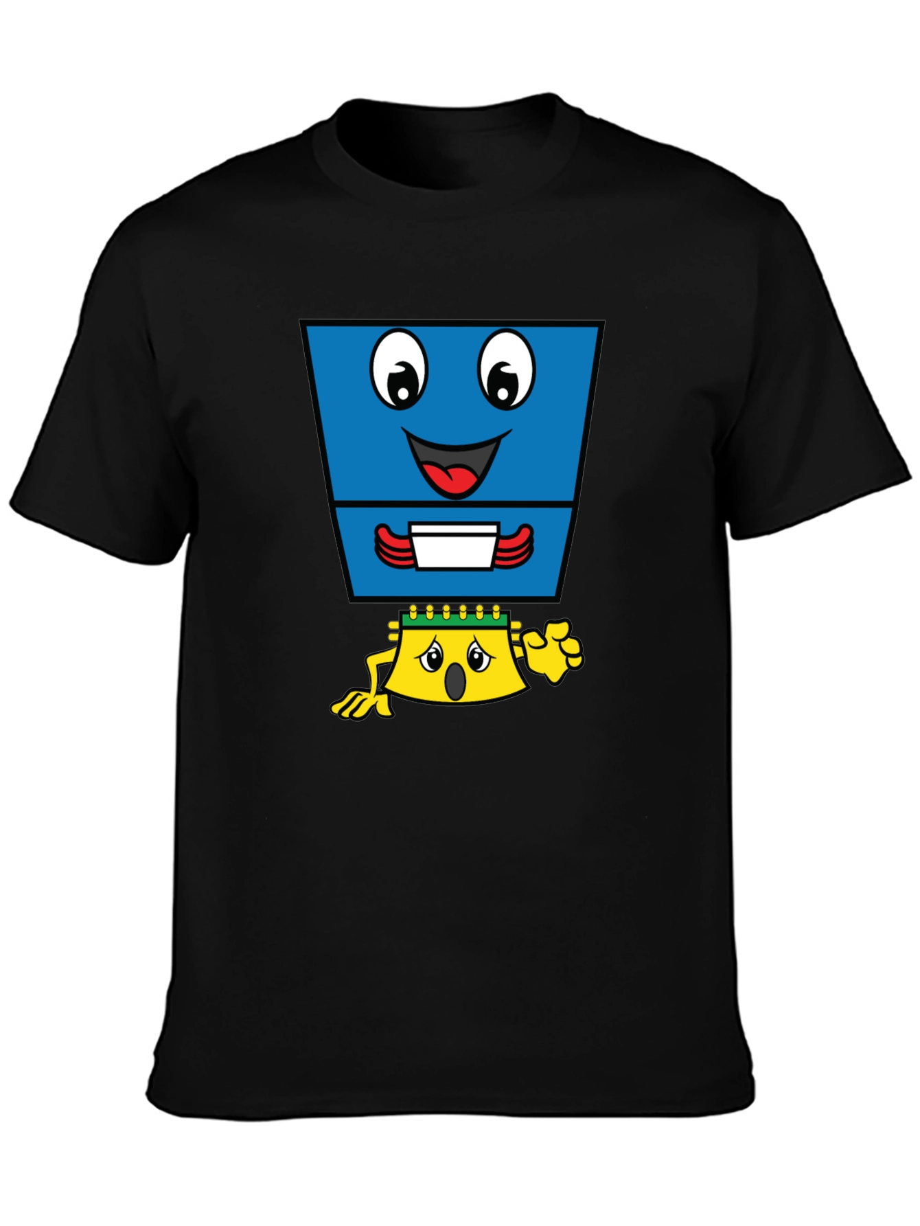 Funny Cartoon Character Graphic T-Shirt - Black