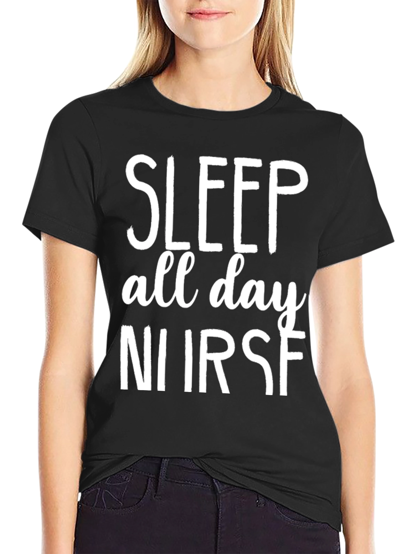 Sleep All Day Nurse Black T-Shirt