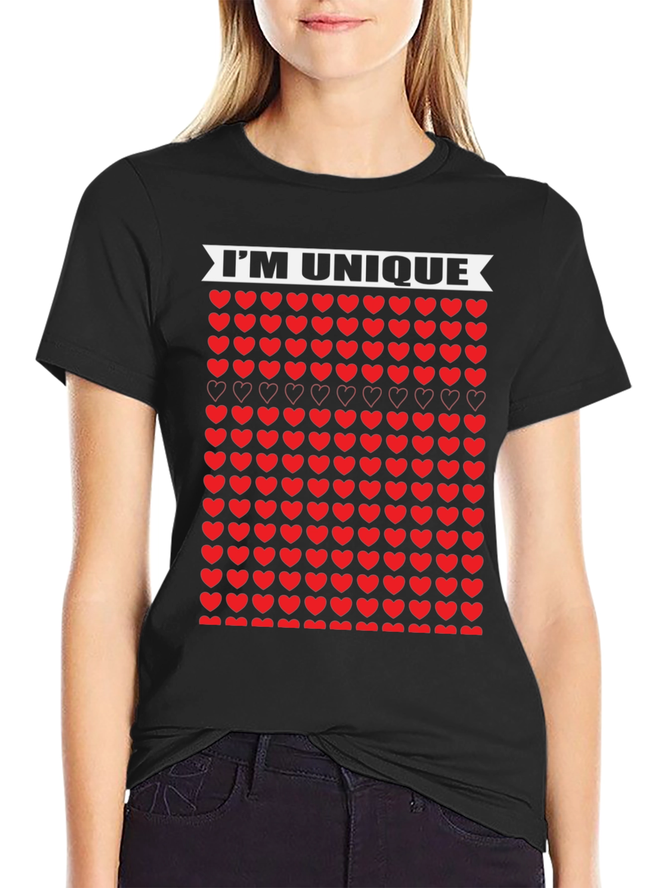 Unique Hearts Black T-Shirt - Im Unique Design