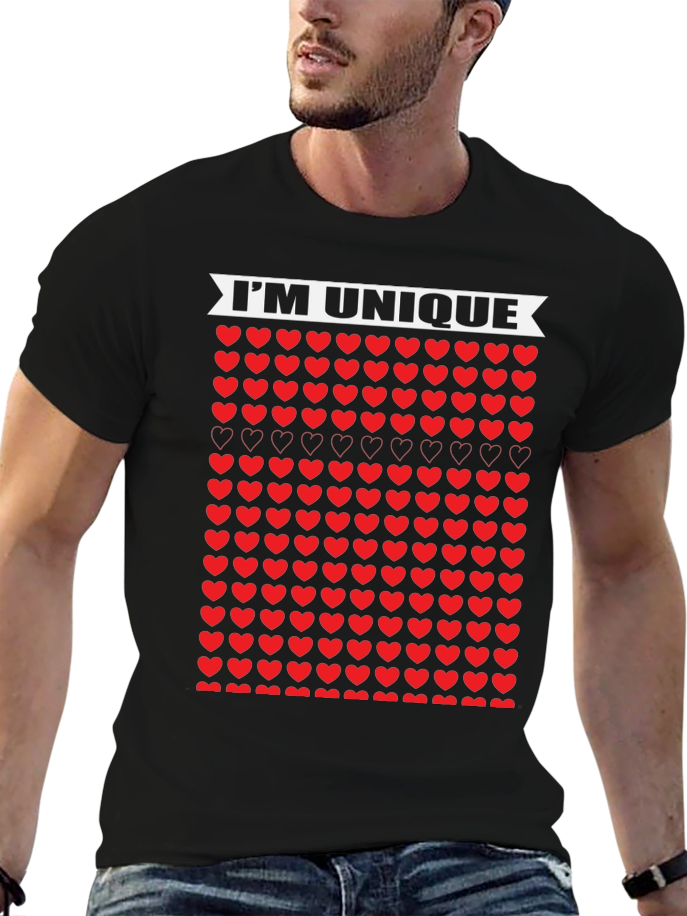 Unique Hearts Black T-Shirt - Im Unique Design