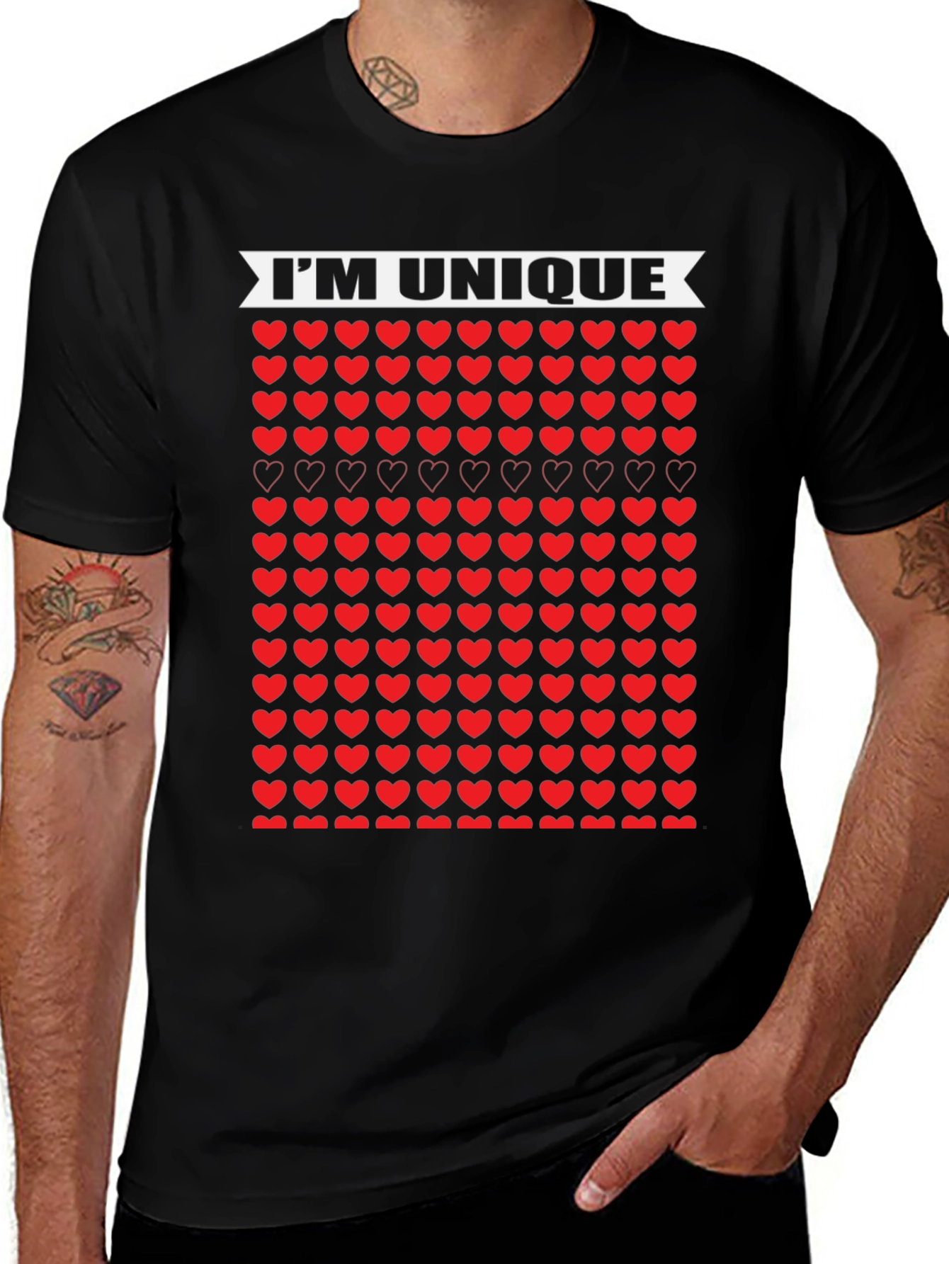 Unique Hearts Black T-Shirt - Im Unique Design