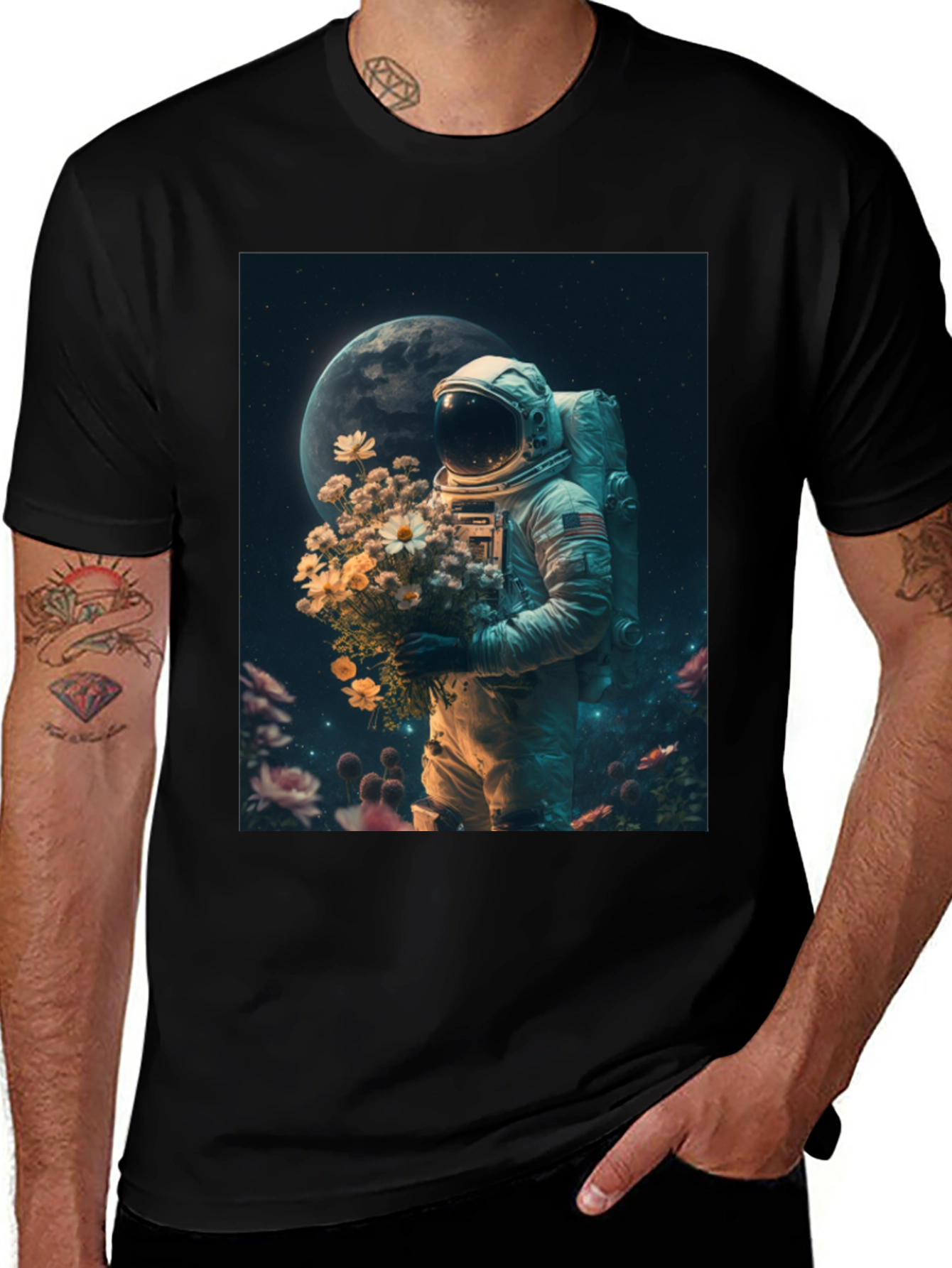 Astronaut Flower T-Shirt - Space Lover Tee