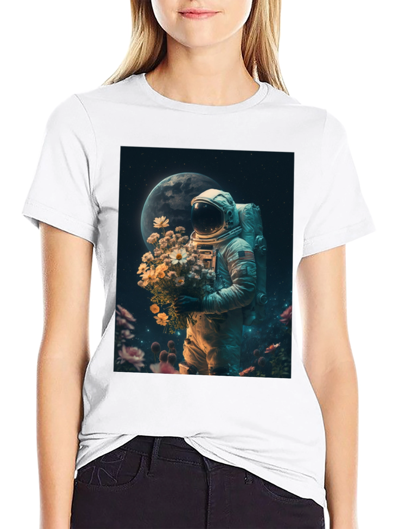 Astronaut Flower T-Shirt - Space Lover Tee