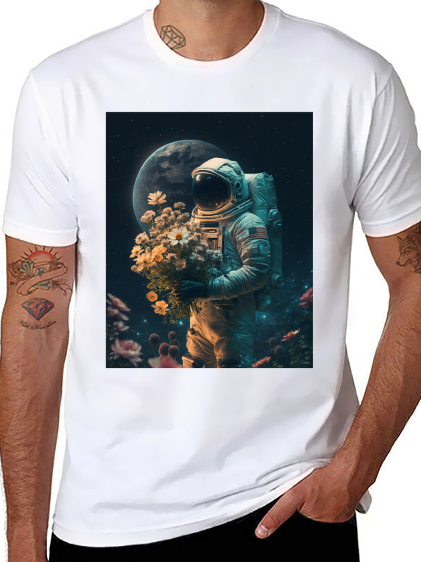 Astronaut Flower T-Shirt - Space Lover Tee