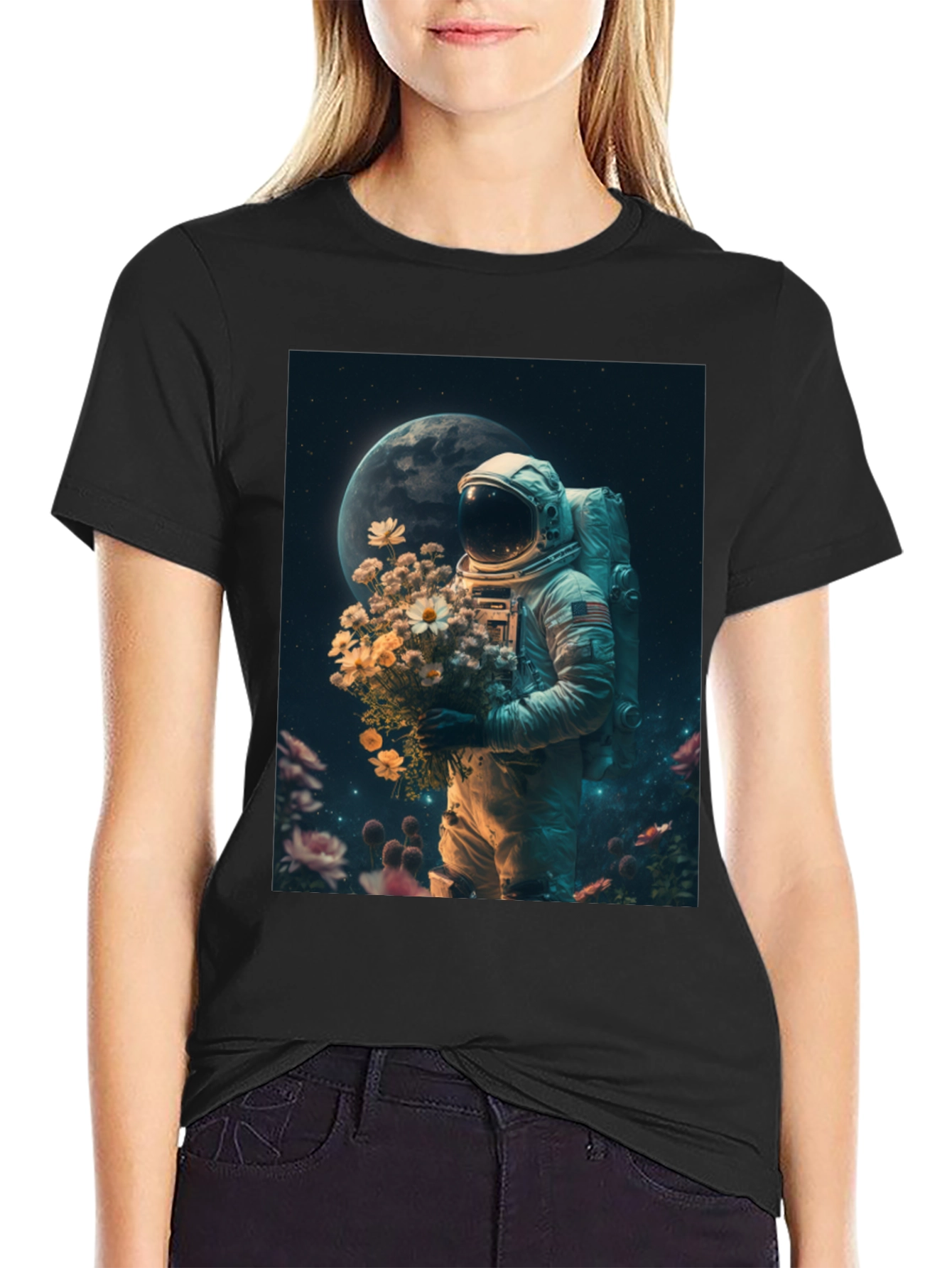 Astronaut Flower T-Shirt - Space Lover Tee