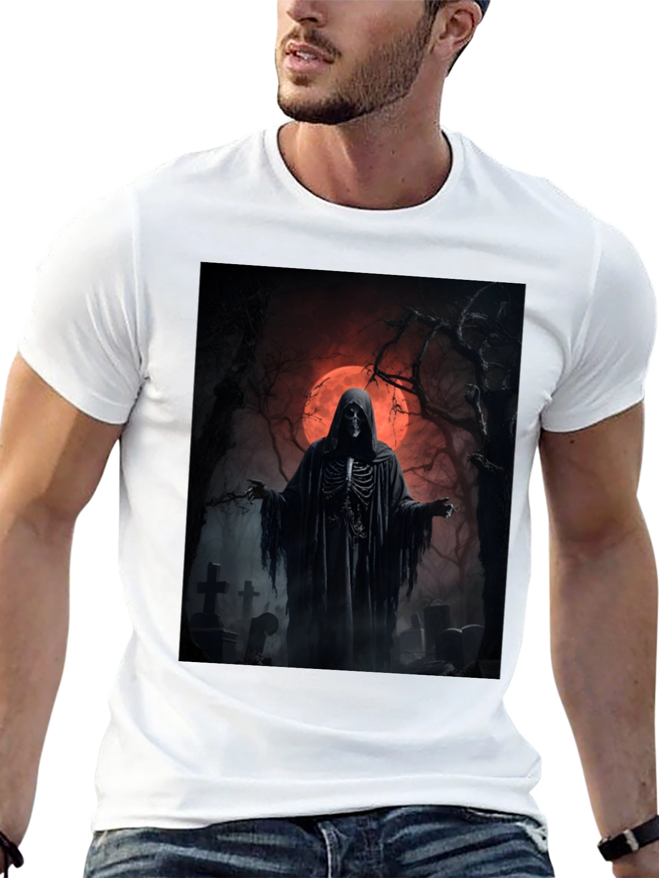 Grim Reaper Graphic Tee - Spooky Halloween Shirt