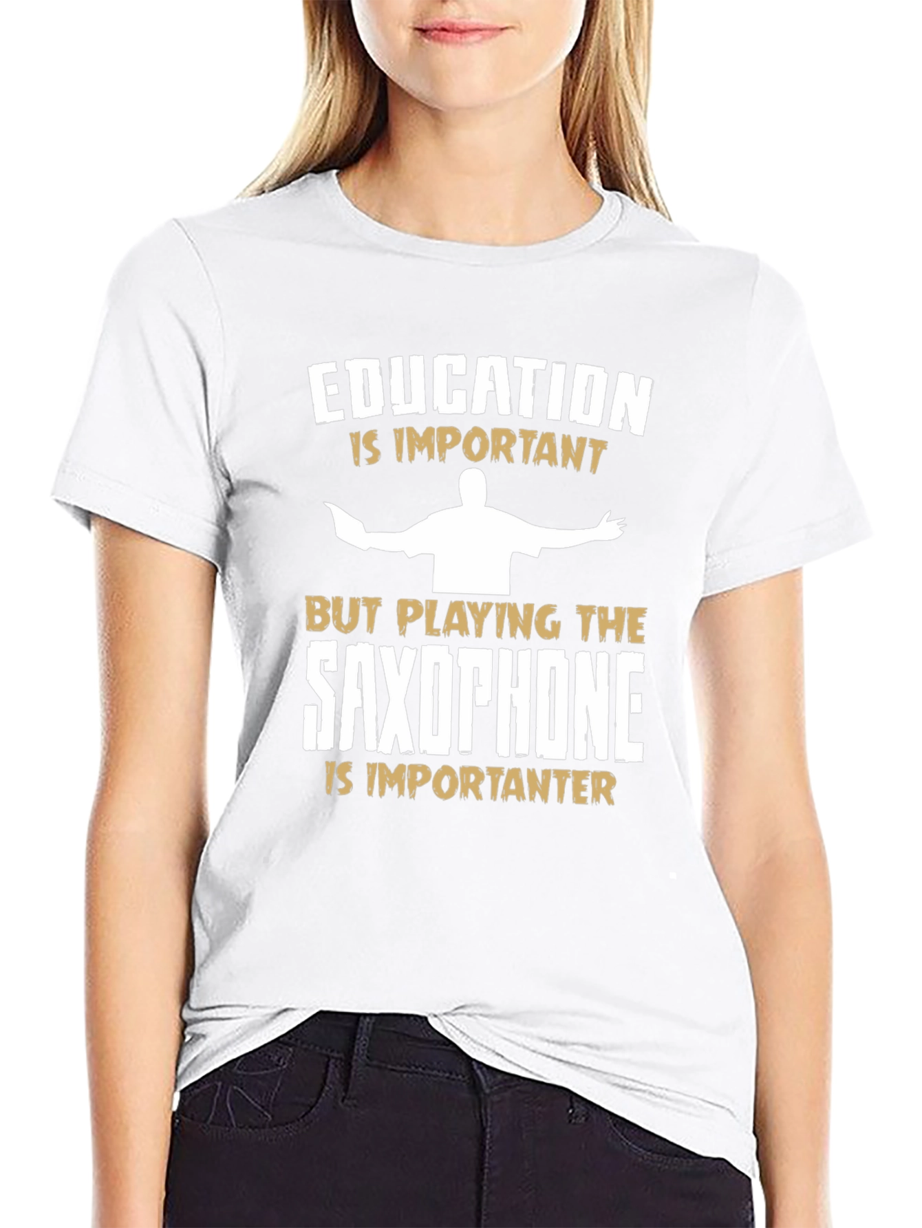 Education vs Saxophone Funny Graphic Tee